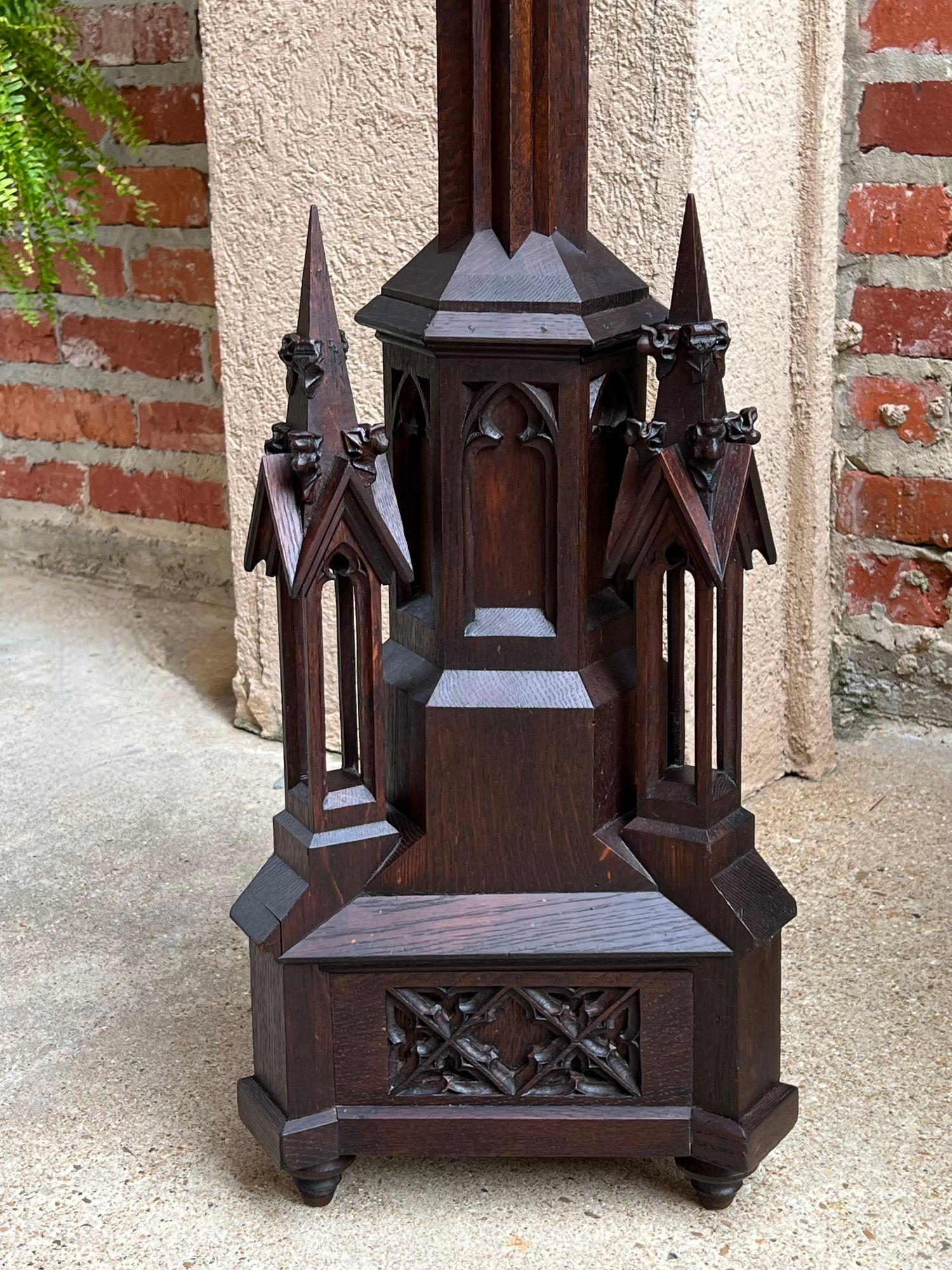 Antique French Gothic Revival Cathedral Spire Candlestick Pricket Carved Oak For Sale 10
