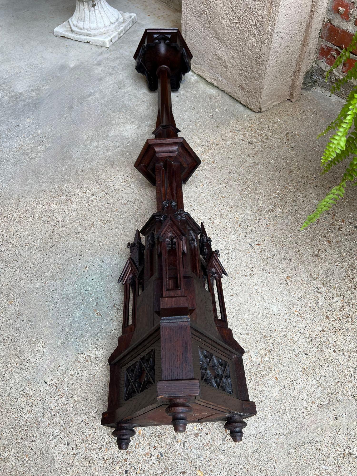 Antique French Gothic Revival Cathedral Spire Candlestick Pricket Carved Oak For Sale 14