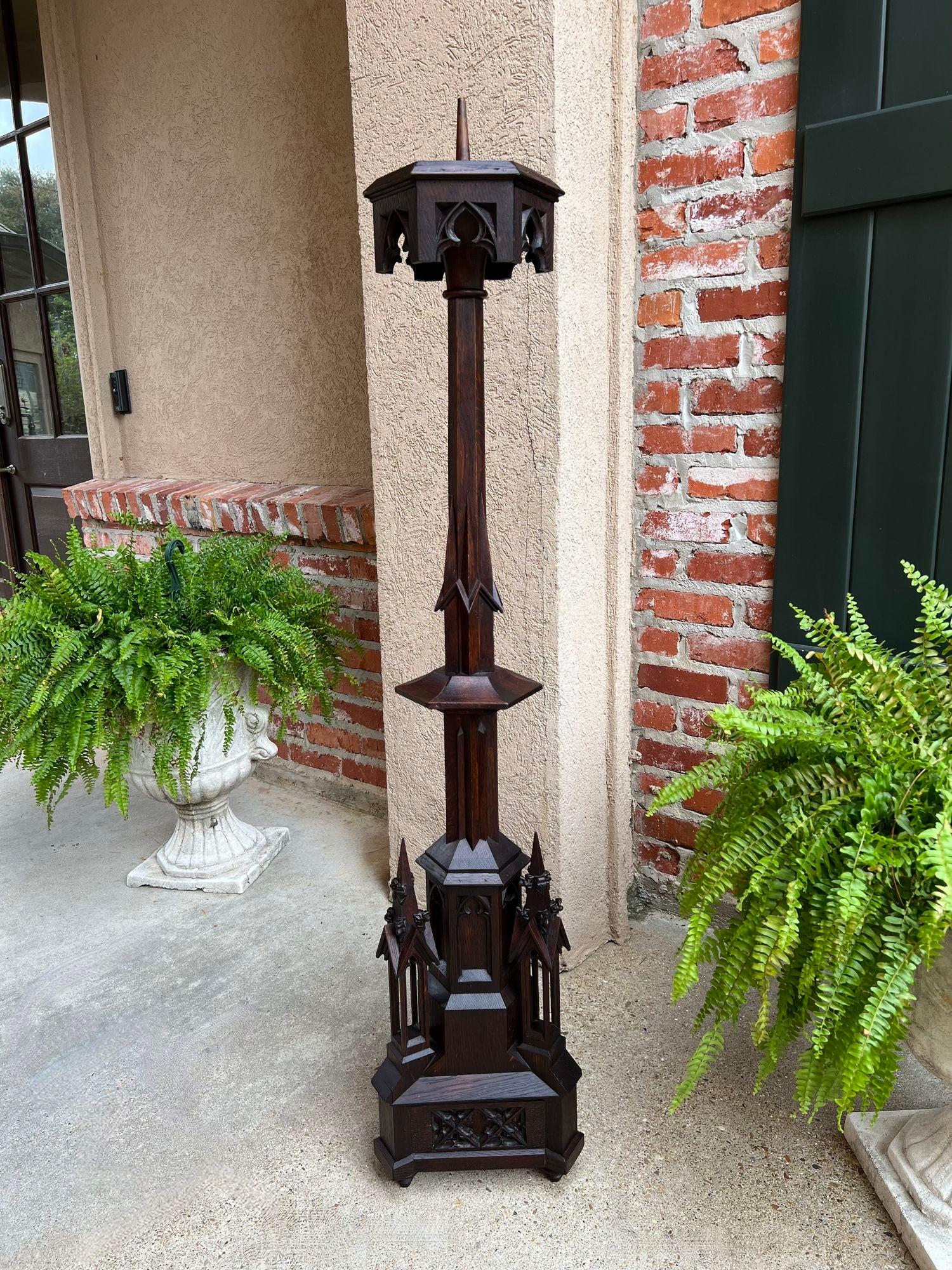 TALL Antique French Gothic Revival Cathedral Spire Candlestick Pricket Carved Oak.

Direct from France, a highly carved antique French oak Gothic Revival cathedral spire or pricket. Tall and majestic, with open carvings and gothic tracery