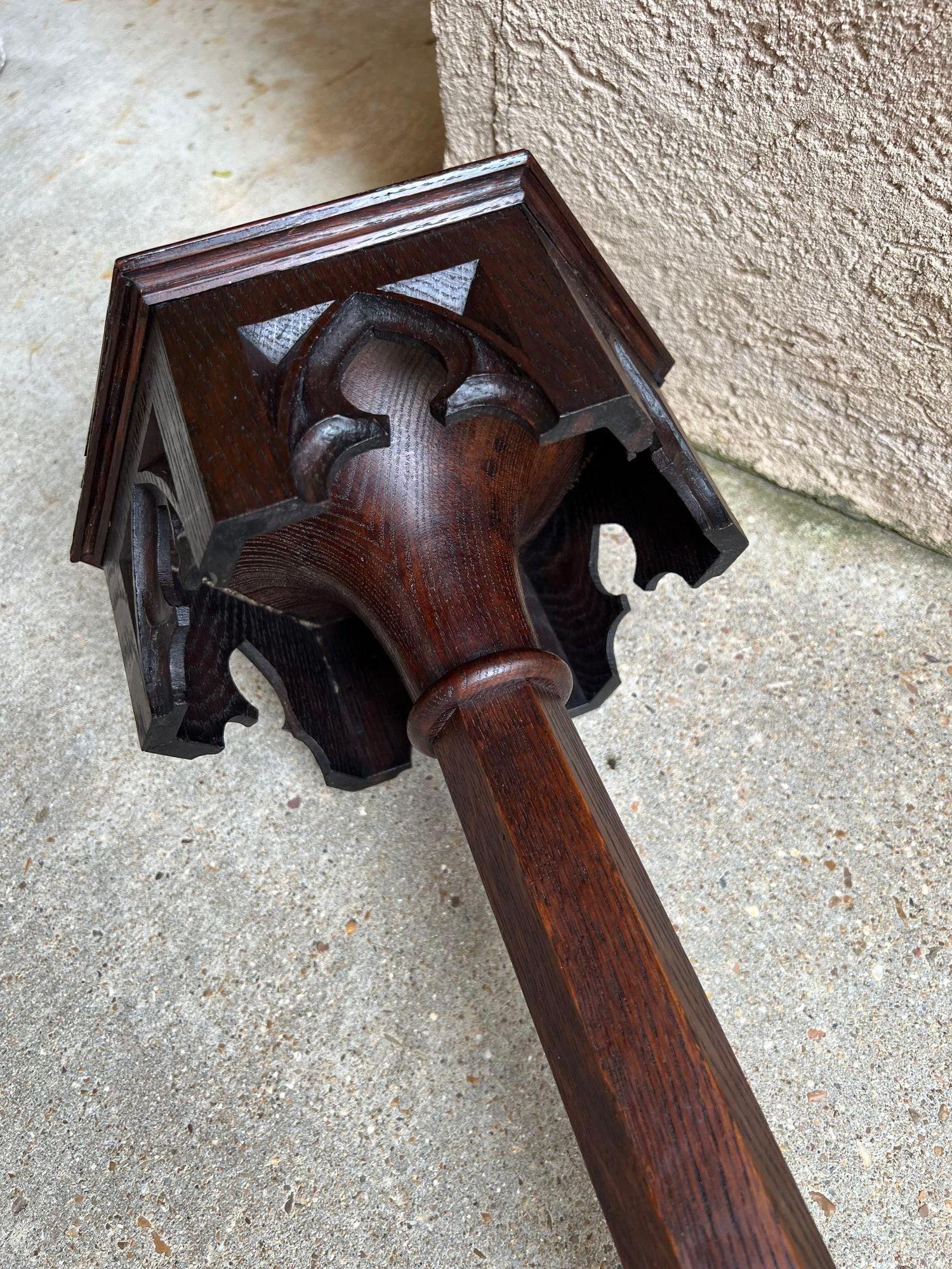 Antique French Gothic Revival Cathedral Spire Candlestick Pricket Carved Oak For Sale 15