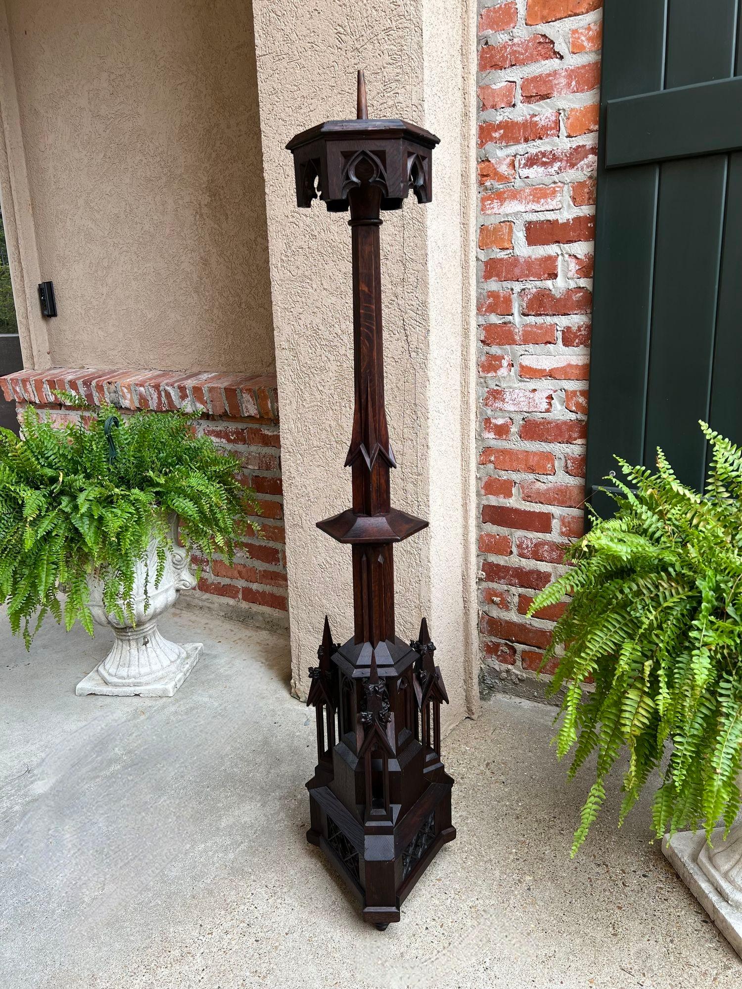 Antique French Gothic Revival Cathedral Spire Candlestick Pricket Carved Oak In Good Condition For Sale In Shreveport, LA