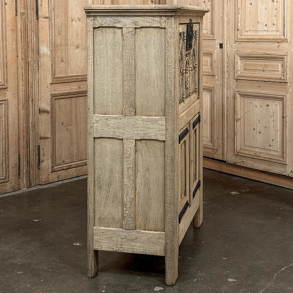 Antique French Gothic Revival Dry Bar ~ Raised Cabinet in Stripped Oak For Sale 11