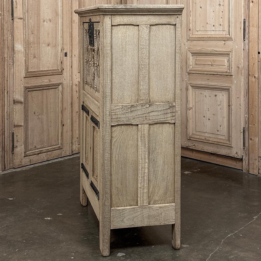 Antique French Gothic Revival Dry Bar ~ Raised Cabinet in Stripped Oak For Sale 12