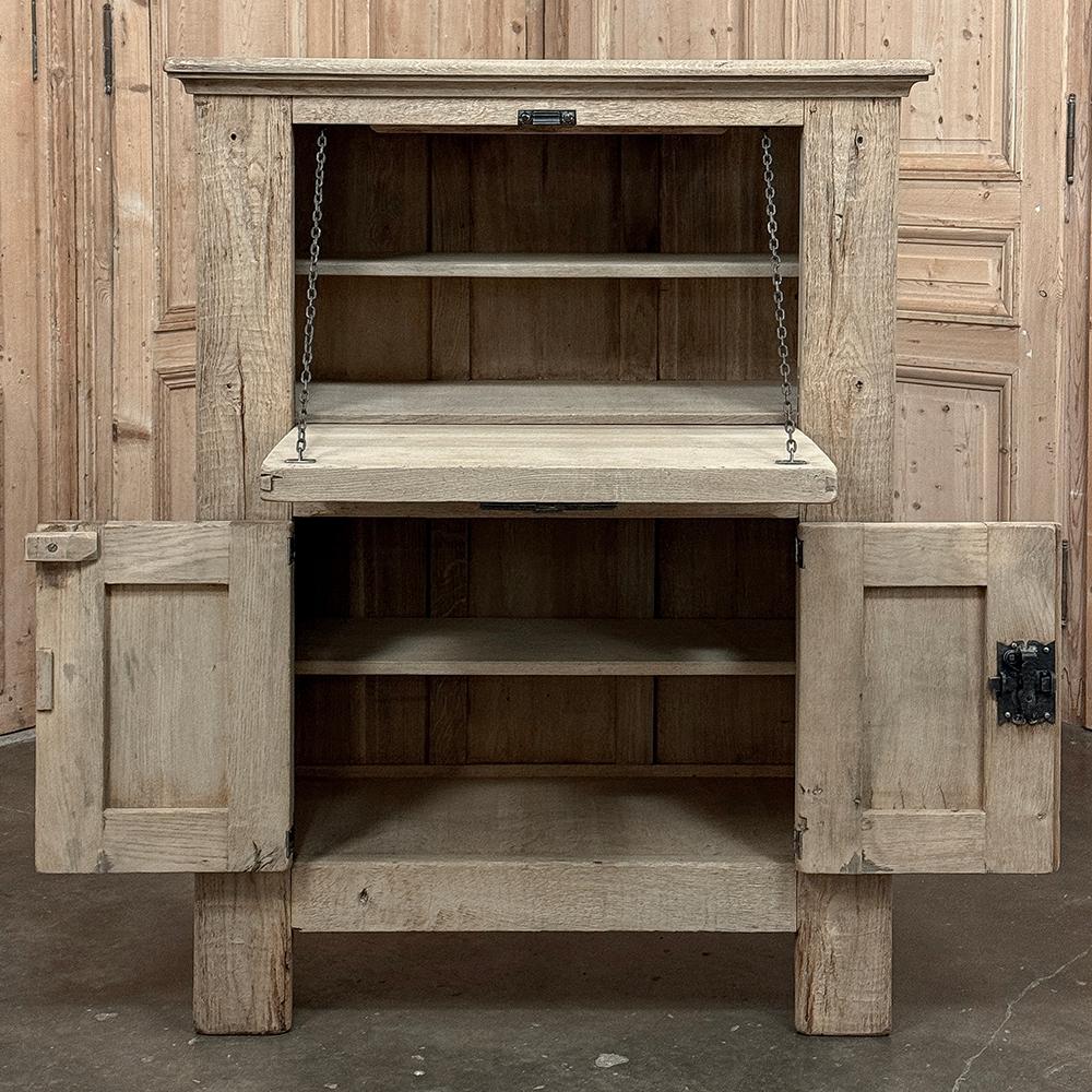 20th Century Antique French Gothic Revival Dry Bar ~ Raised Cabinet in Stripped Oak For Sale
