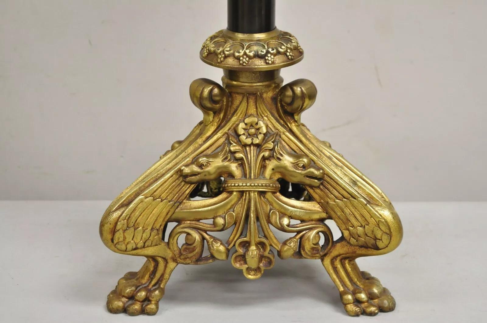 Antique Gothic French Renaissance Figural Bronze Tall Candlestick Table Lamp by 