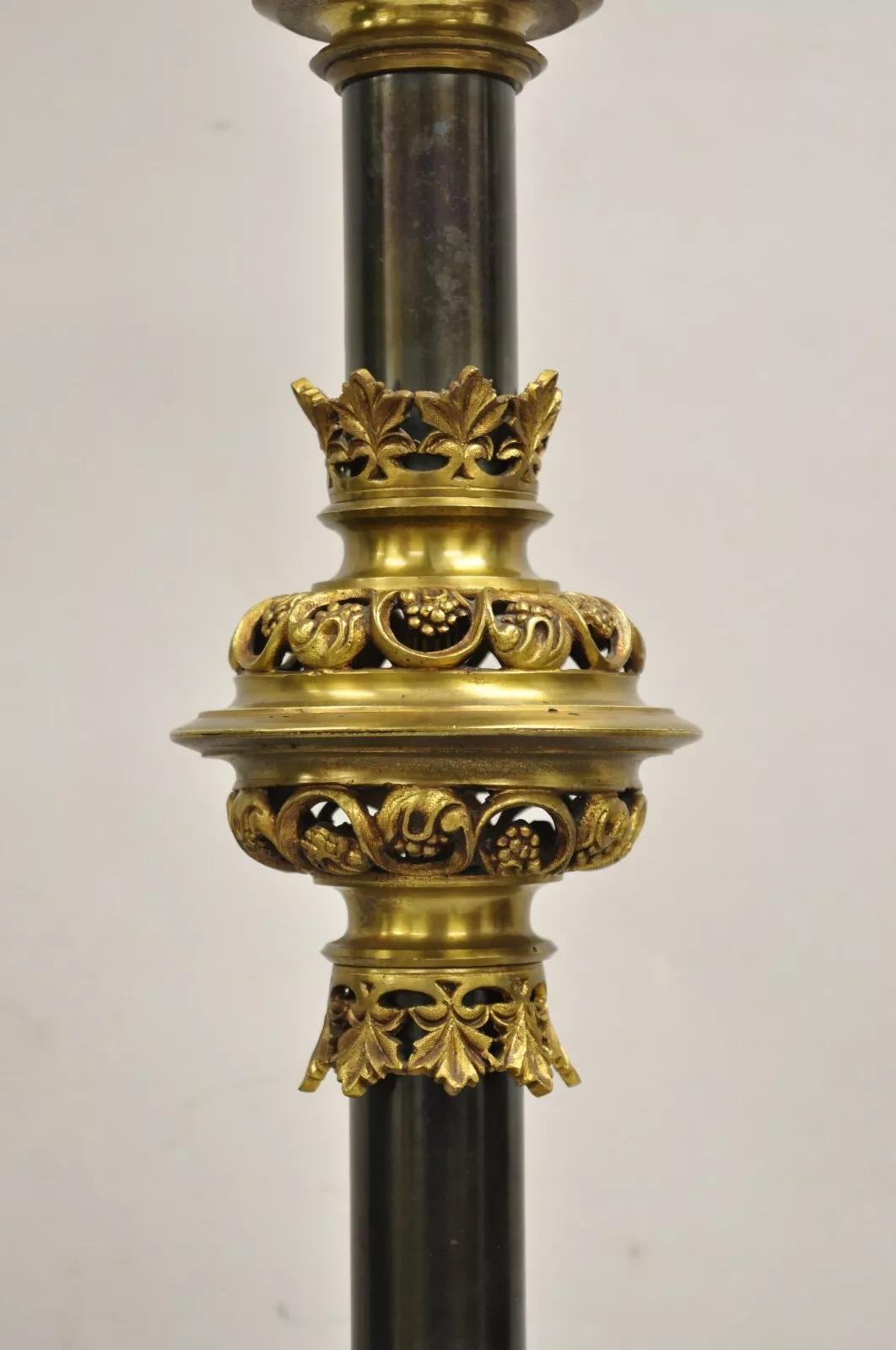 Antique French Gothic Revival Figural Bronze Candlestick Table Lamp by Leandri For Sale 1