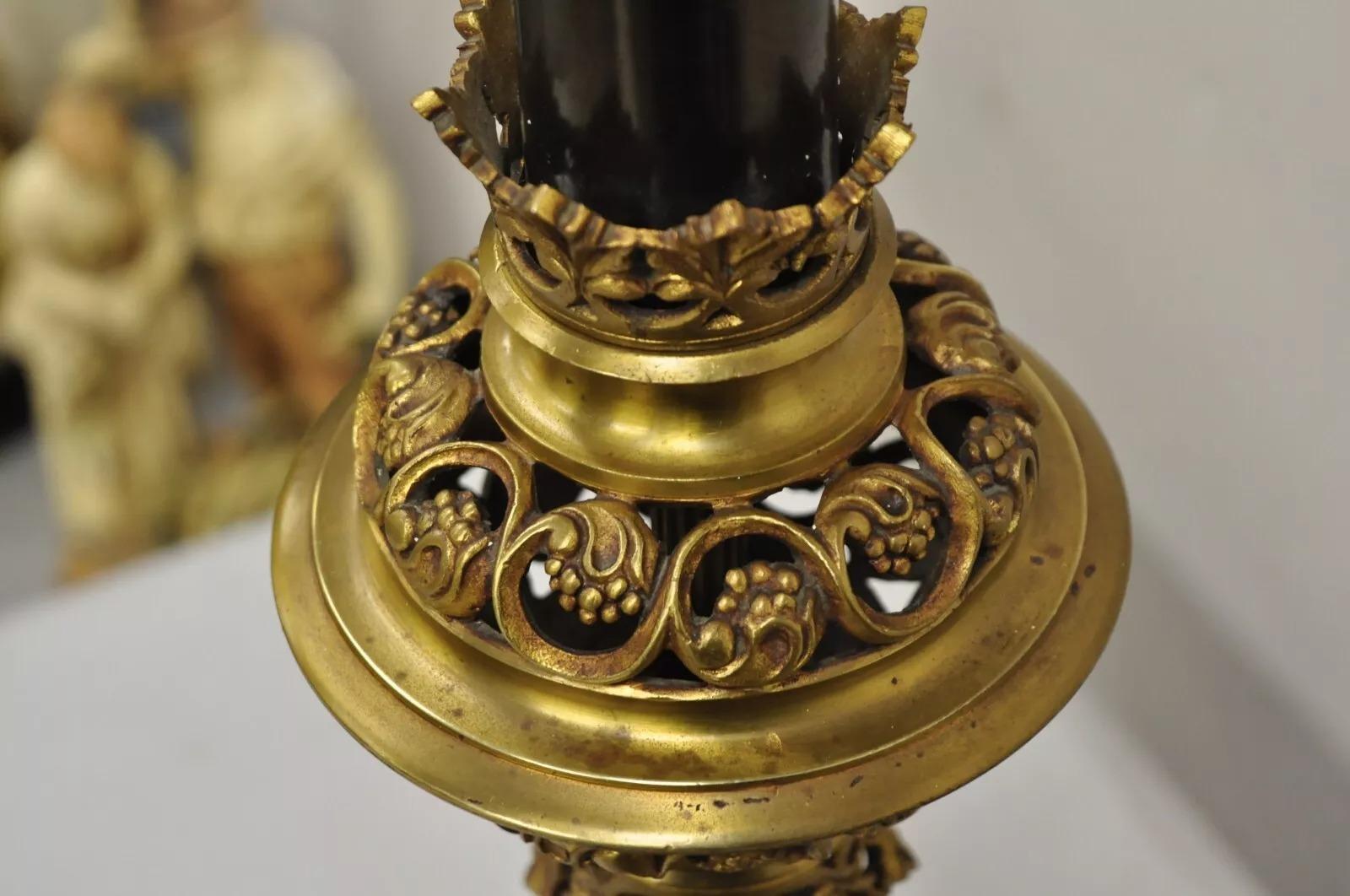 Antique French Gothic Revival Figural Bronze Candlestick Table Lamp by Leandri For Sale 4