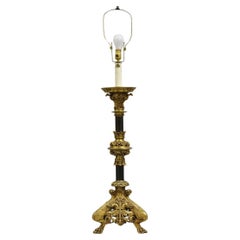 Antique French Gothic Revival Figural Bronze Candlestick Table Lamp by Leandri