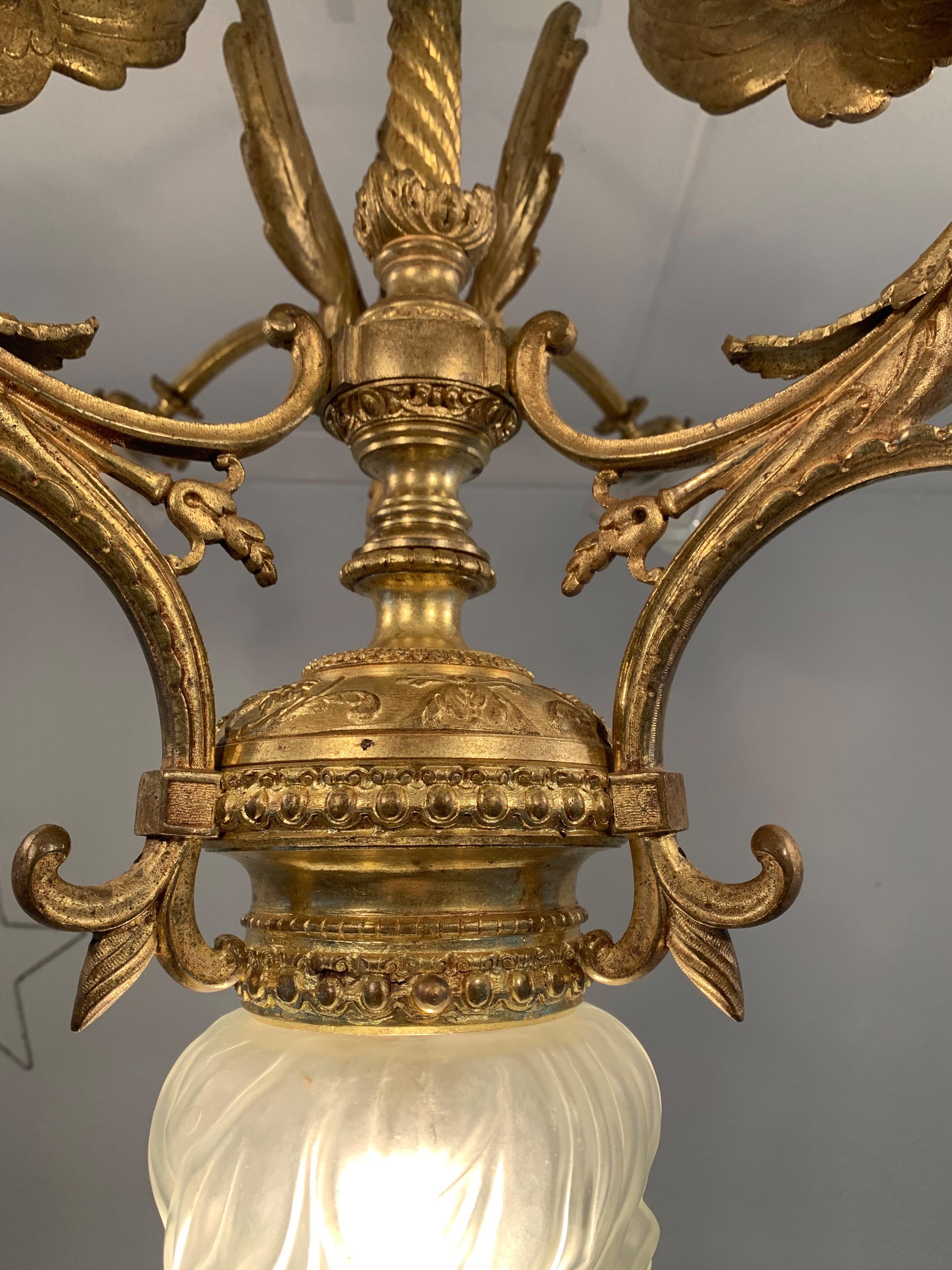 Majestic French Gothic Revival Gilt Bronze Chandelier, Winged Griffin Sculptures 4