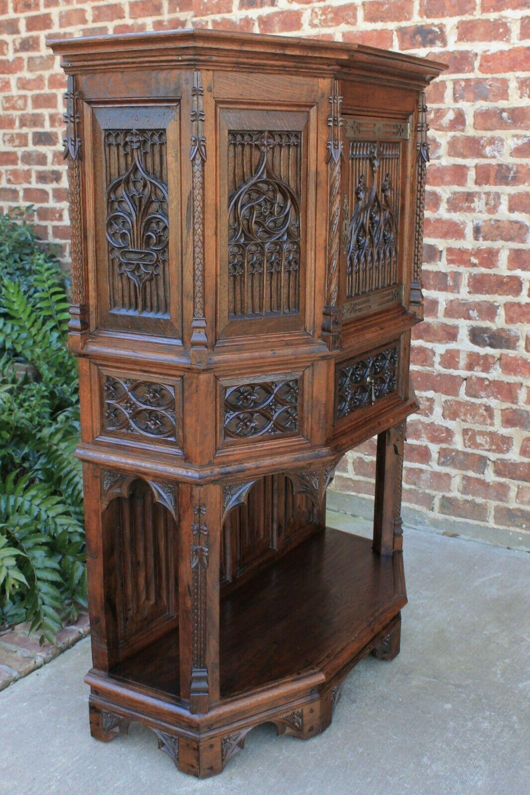 Antique French Gothic Sacristy Vestry Altar Wine Cabinet Bar Catholic Carved Oak For Sale 5