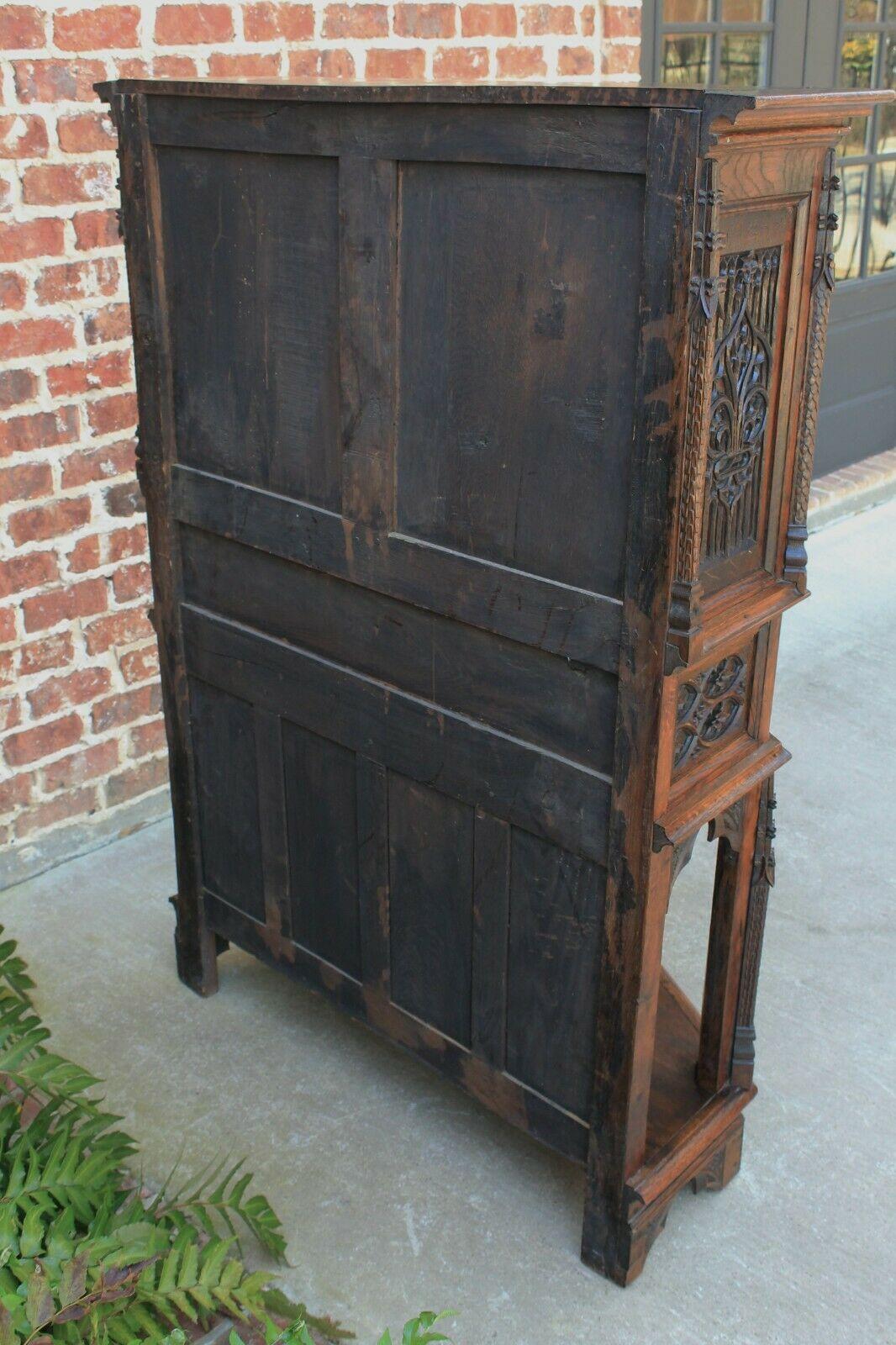 Antique French Gothic Sacristy Vestry Altar Wine Cabinet Bar Catholic Carved Oak For Sale 7