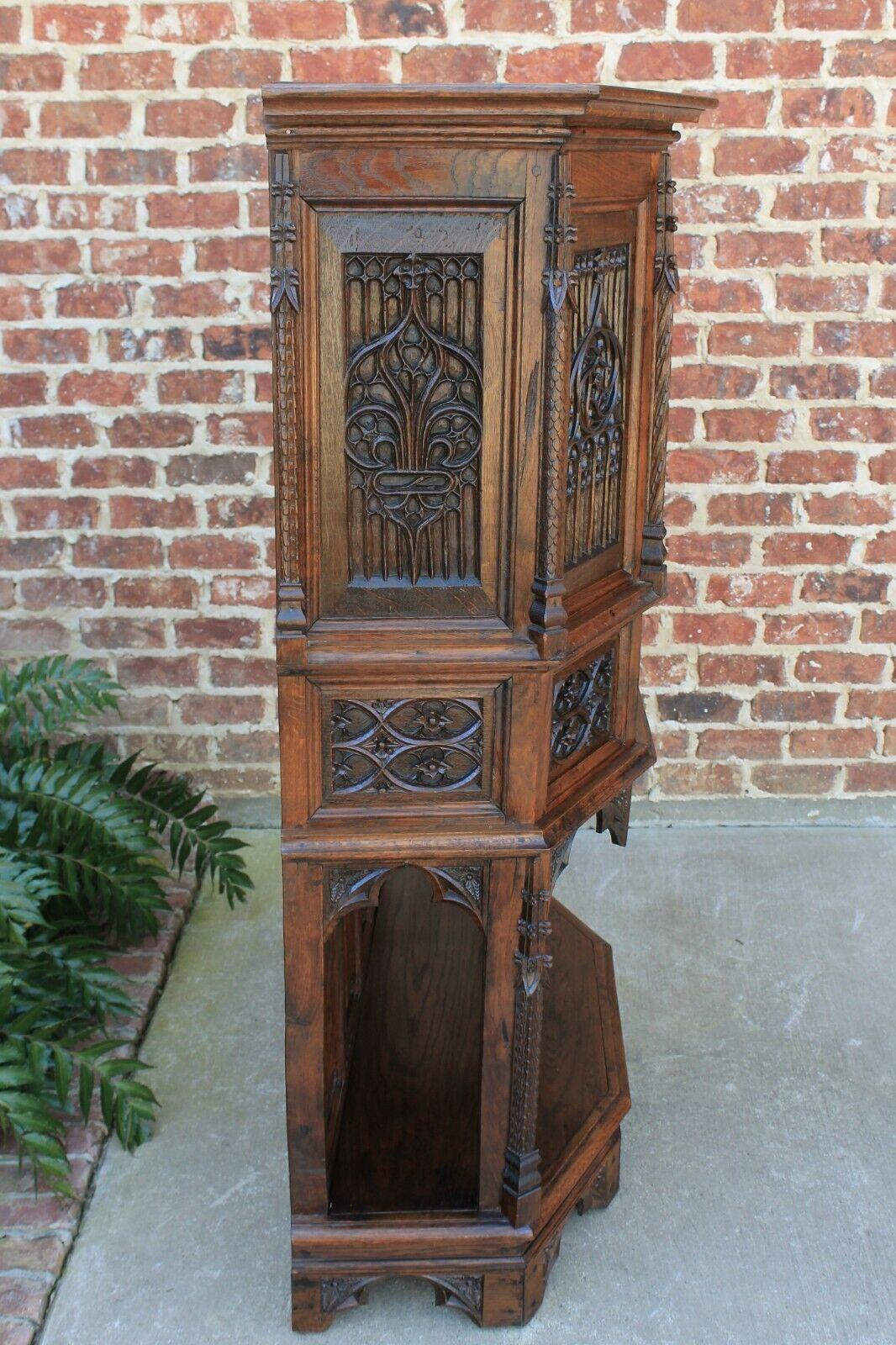 Antique French Gothic Sacristy Vestry Altar Wine Cabinet Bar Catholic Carved Oak For Sale 3