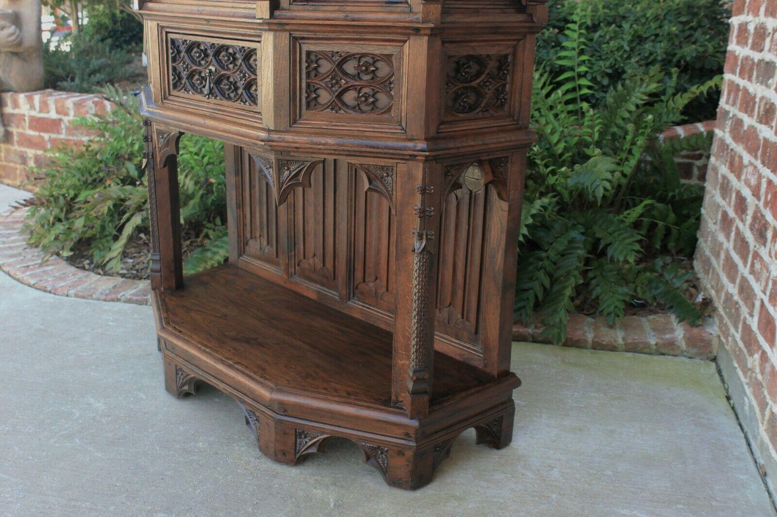Antique French Gothic Sacristy Vestry Altar Wine Cabinet Bar Catholic Carved Oak For Sale 4