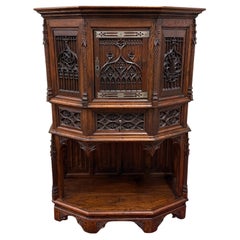 Antique French Gothic Sacristy Vestry Altar Wine Cabinet Bar Catholic Carved Oak