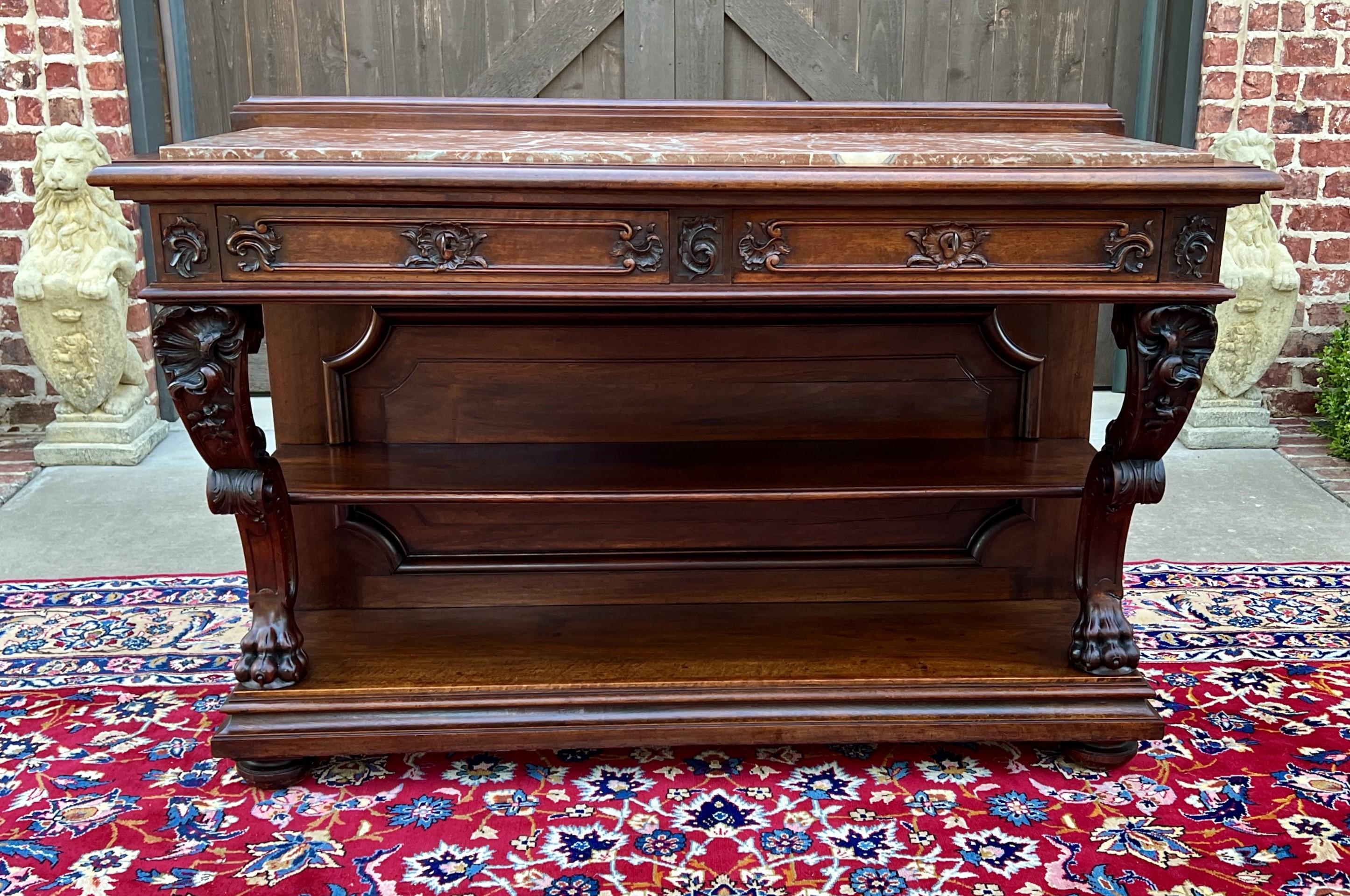 Antique French Servidor Aparador Consola Mesa 2 Pisos Nogal Tapa de Mármol en venta 4