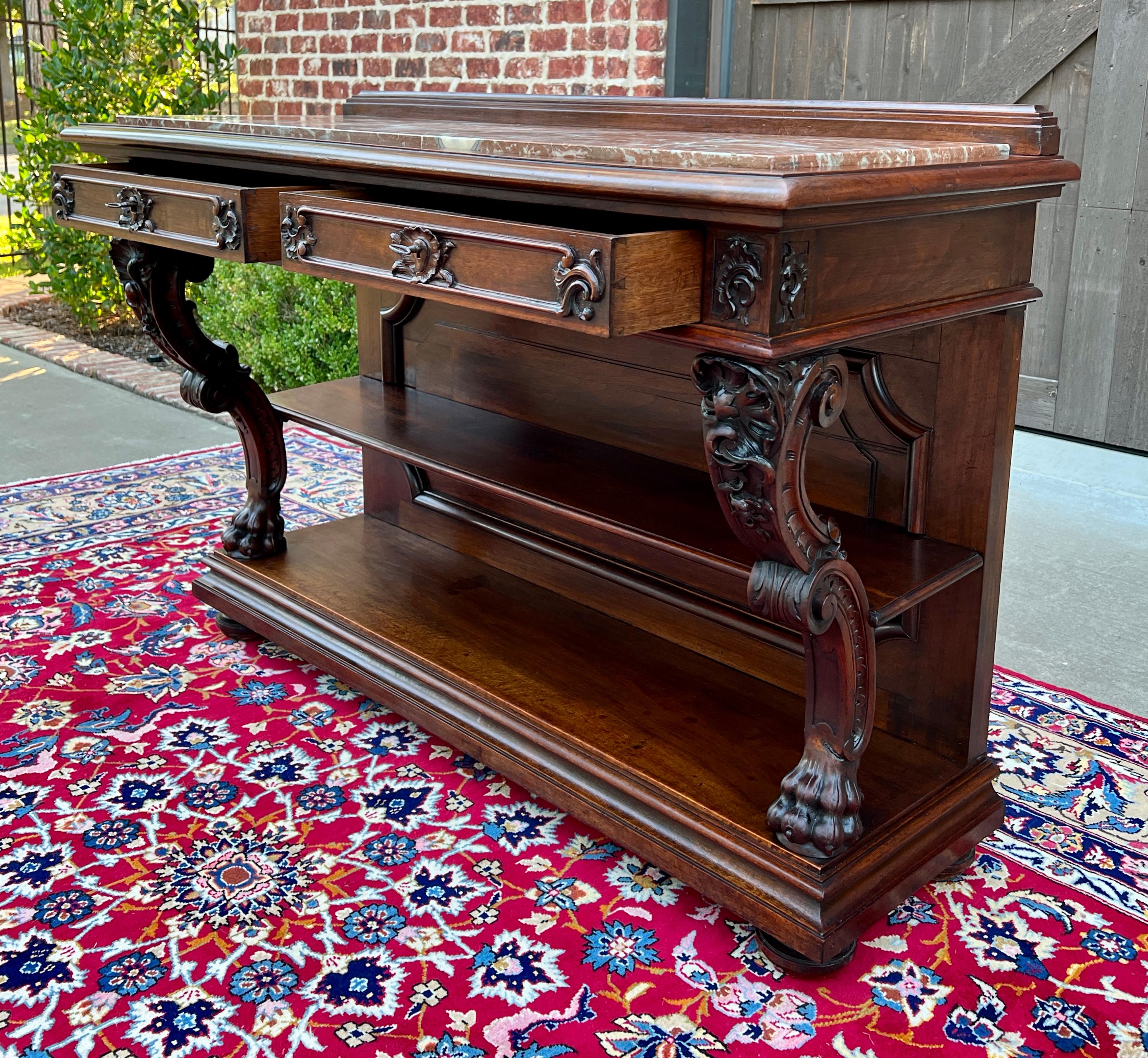 Antique French Servidor Aparador Consola Mesa 2 Pisos Nogal Tapa de Mármol en venta 5