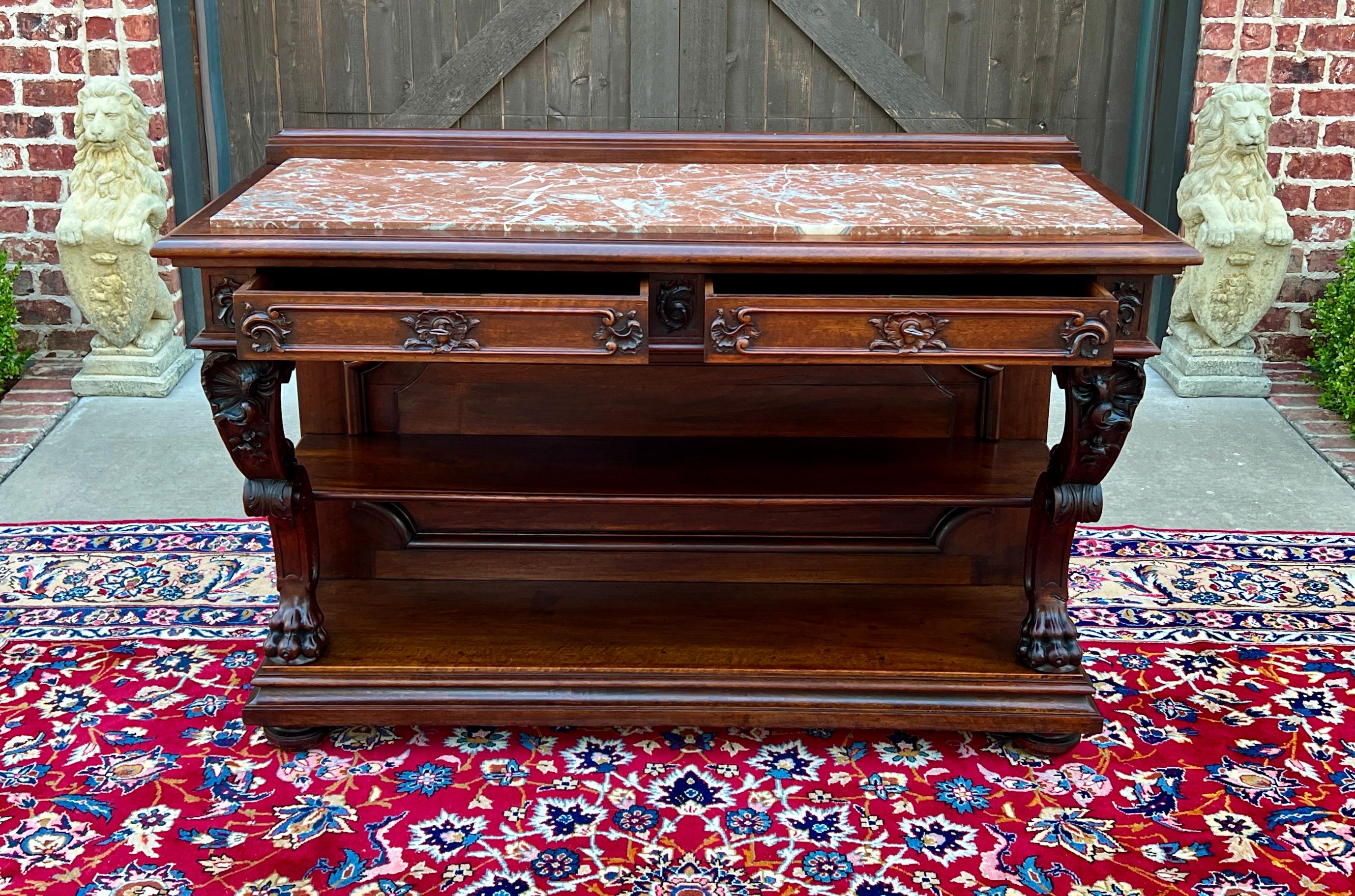 Antique French Servidor Aparador Consola Mesa 2 Pisos Nogal Tapa de Mármol en venta 6