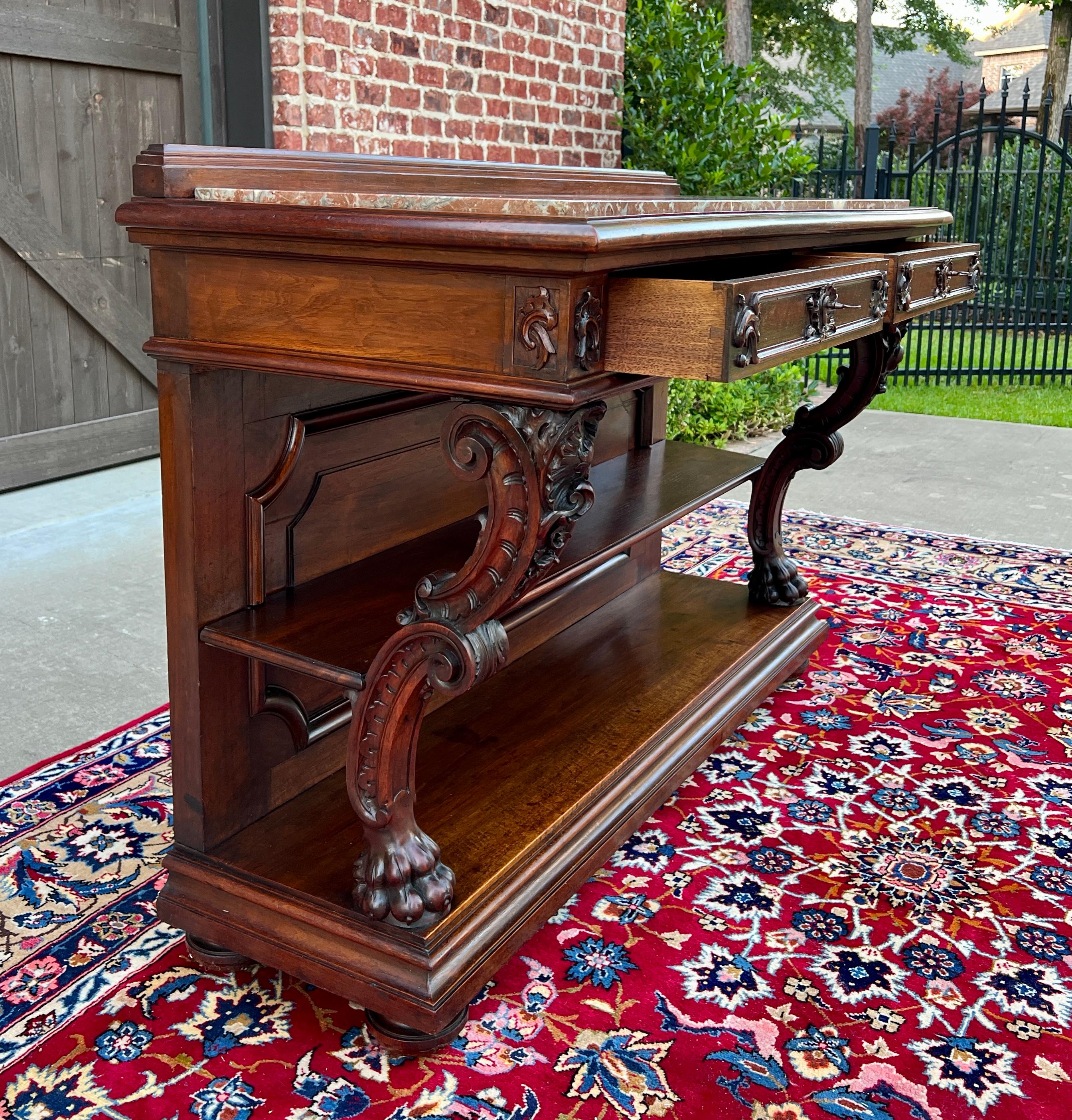 Antique French Servidor Aparador Consola Mesa 2 Pisos Nogal Tapa de Mármol en venta 8