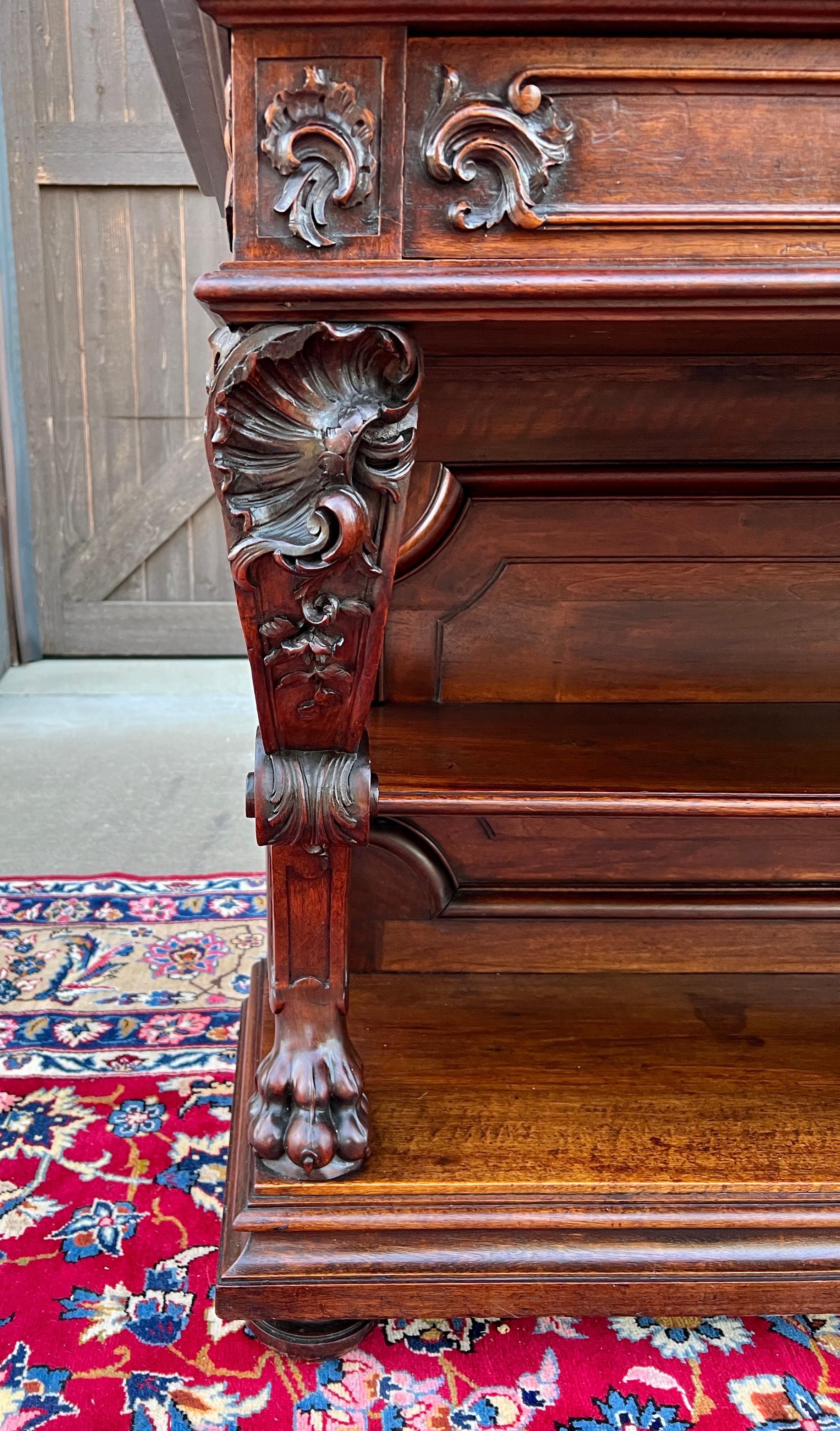 Antique French Servidor Aparador Consola Mesa 2 Pisos Nogal Tapa de Mármol en venta 10