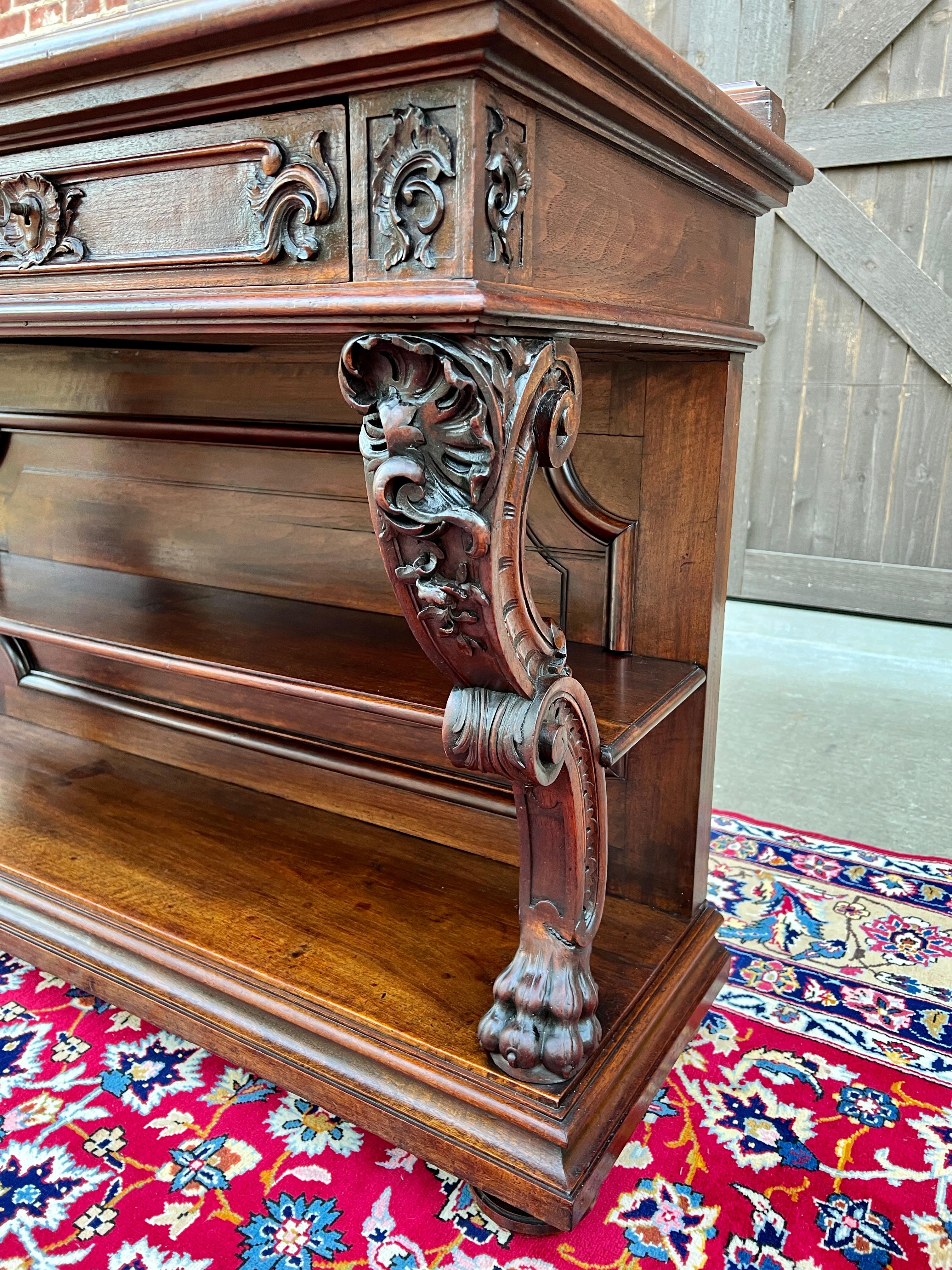 Antique French Servidor Aparador Consola Mesa 2 Pisos Nogal Tapa de Mármol en Bueno estado para la venta en Tyler, TX