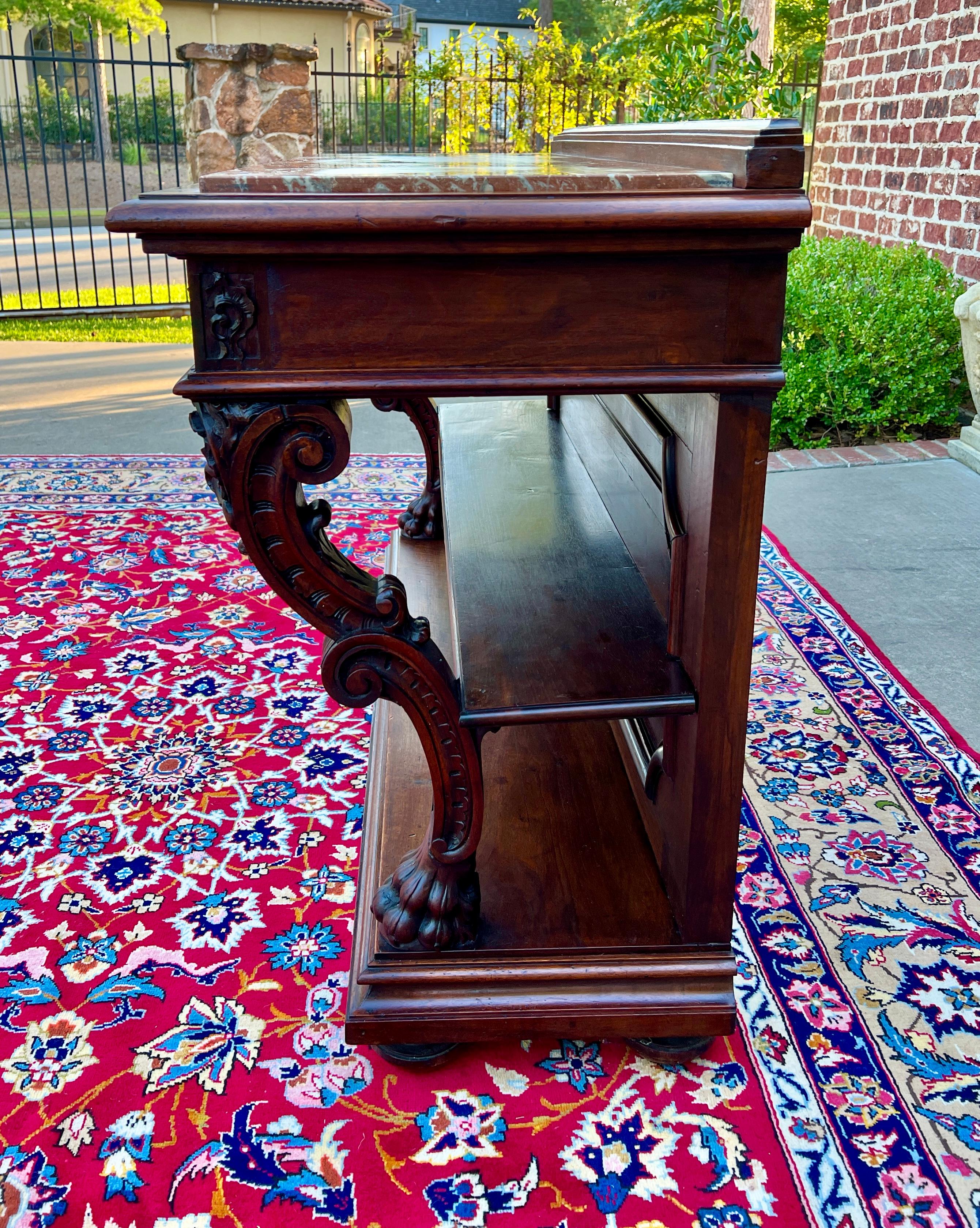 Antique French Servidor Aparador Consola Mesa 2 Pisos Nogal Tapa de Mármol en venta 1