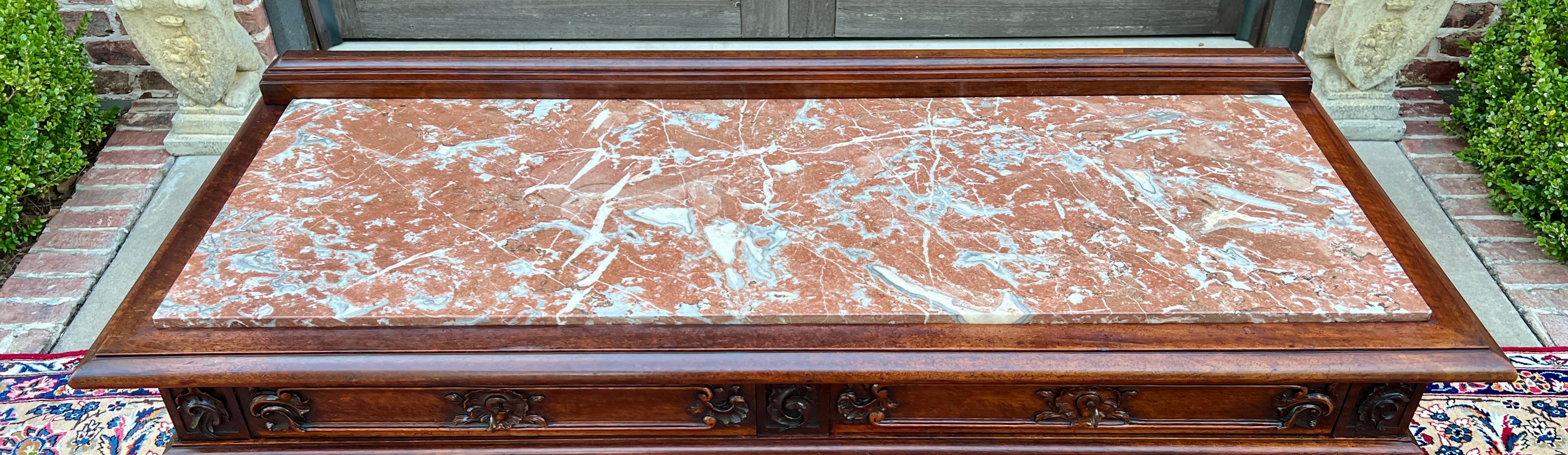 Antique French Servidor Aparador Consola Mesa 2 Pisos Nogal Tapa de Mármol en venta 2