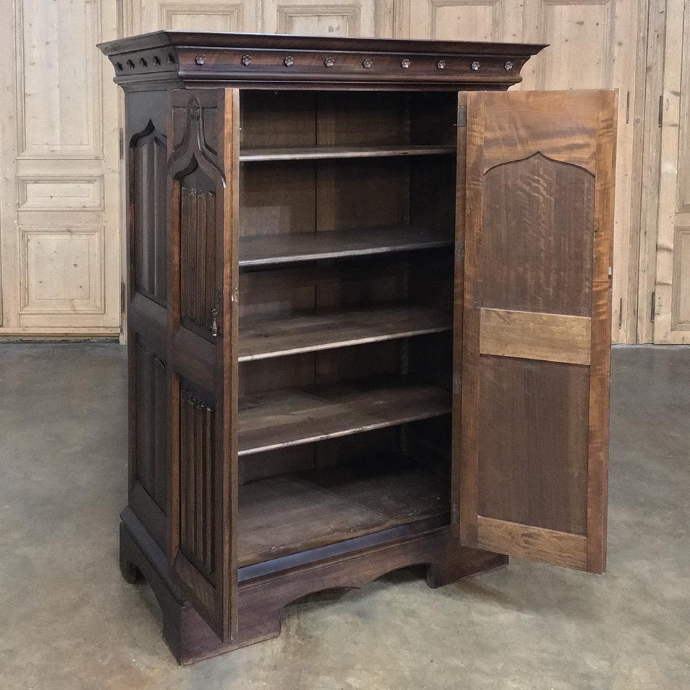 Antique French Gothic Solid Walnut Armoire, Bonnetiere 4