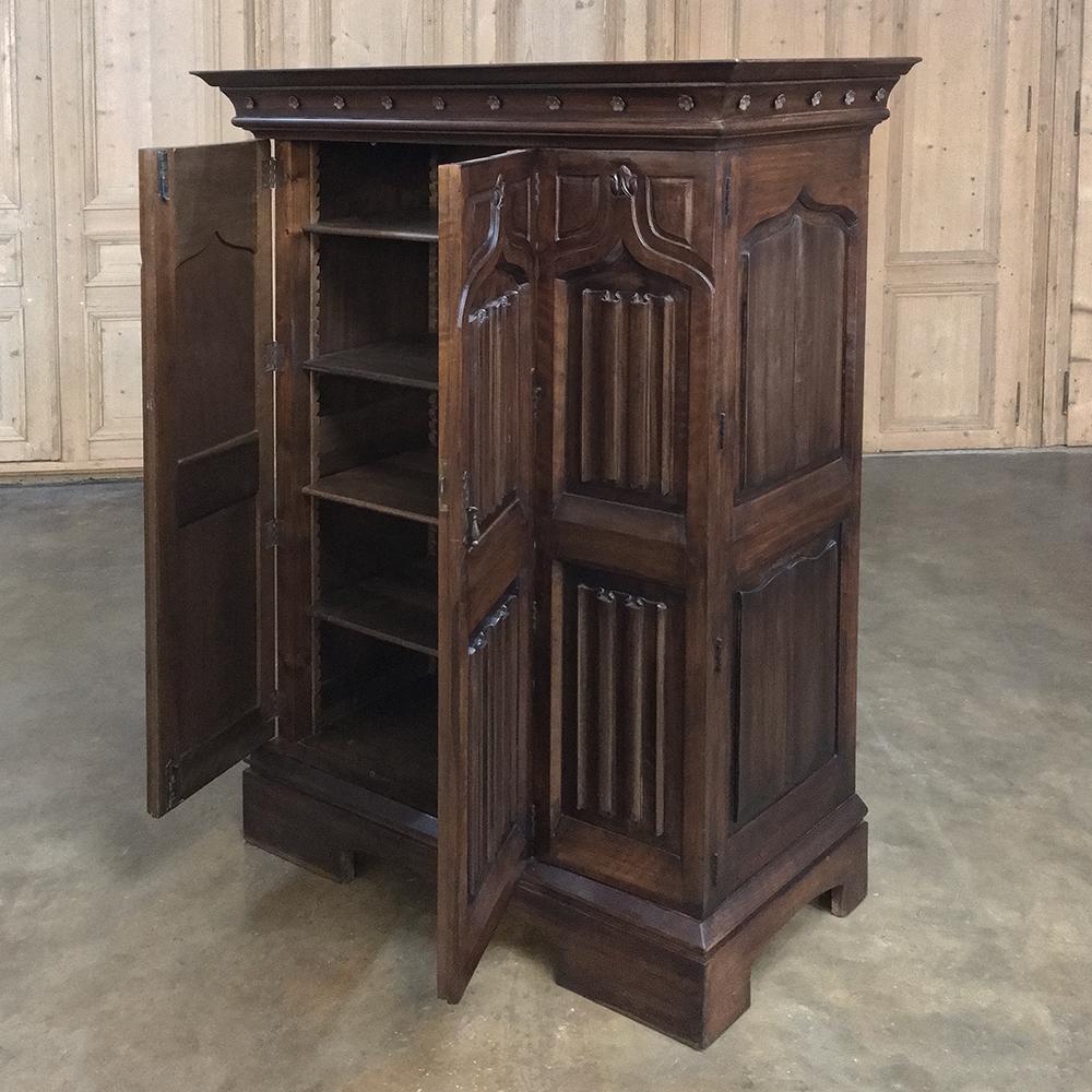 Antique French Gothic Solid Walnut Armoire, Bonnetiere 6