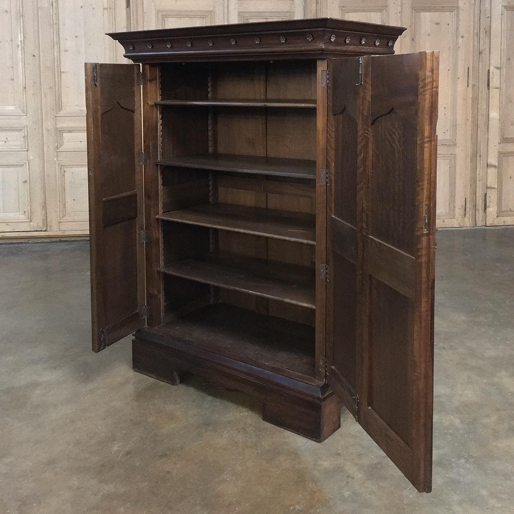 Antique French Gothic Solid Walnut Armoire, Bonnetiere 7