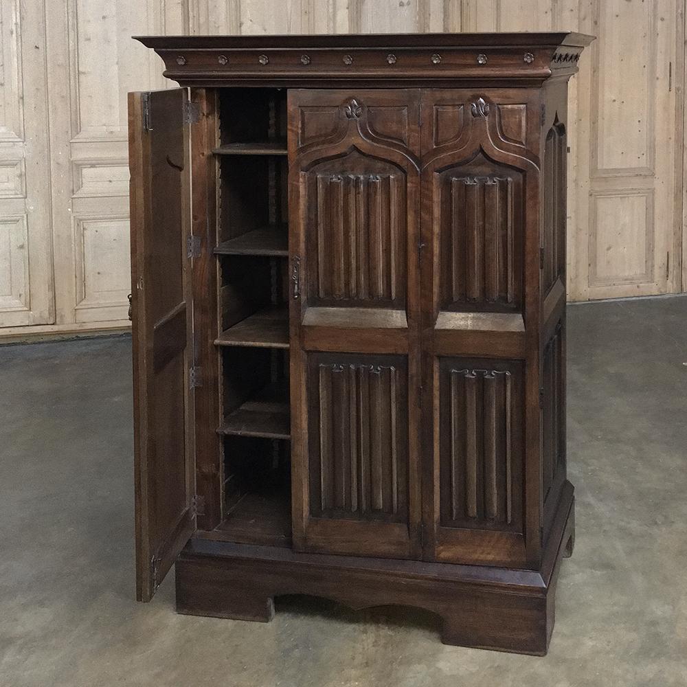 Antique French Gothic Solid Walnut Armoire, Bonnetiere 8