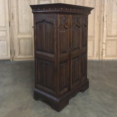 Antique French Gothic Solid Walnut Armoire, Bonnetiere