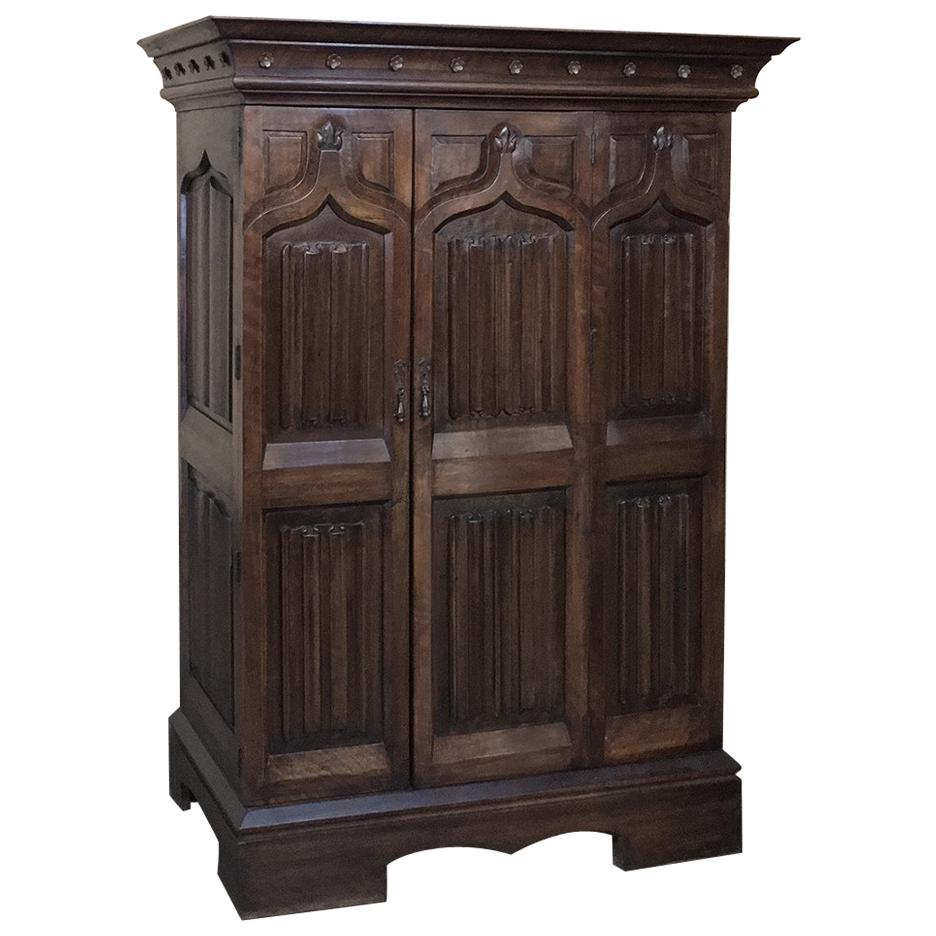 Antique French Gothic Solid Walnut Armoire, Bonnetiere