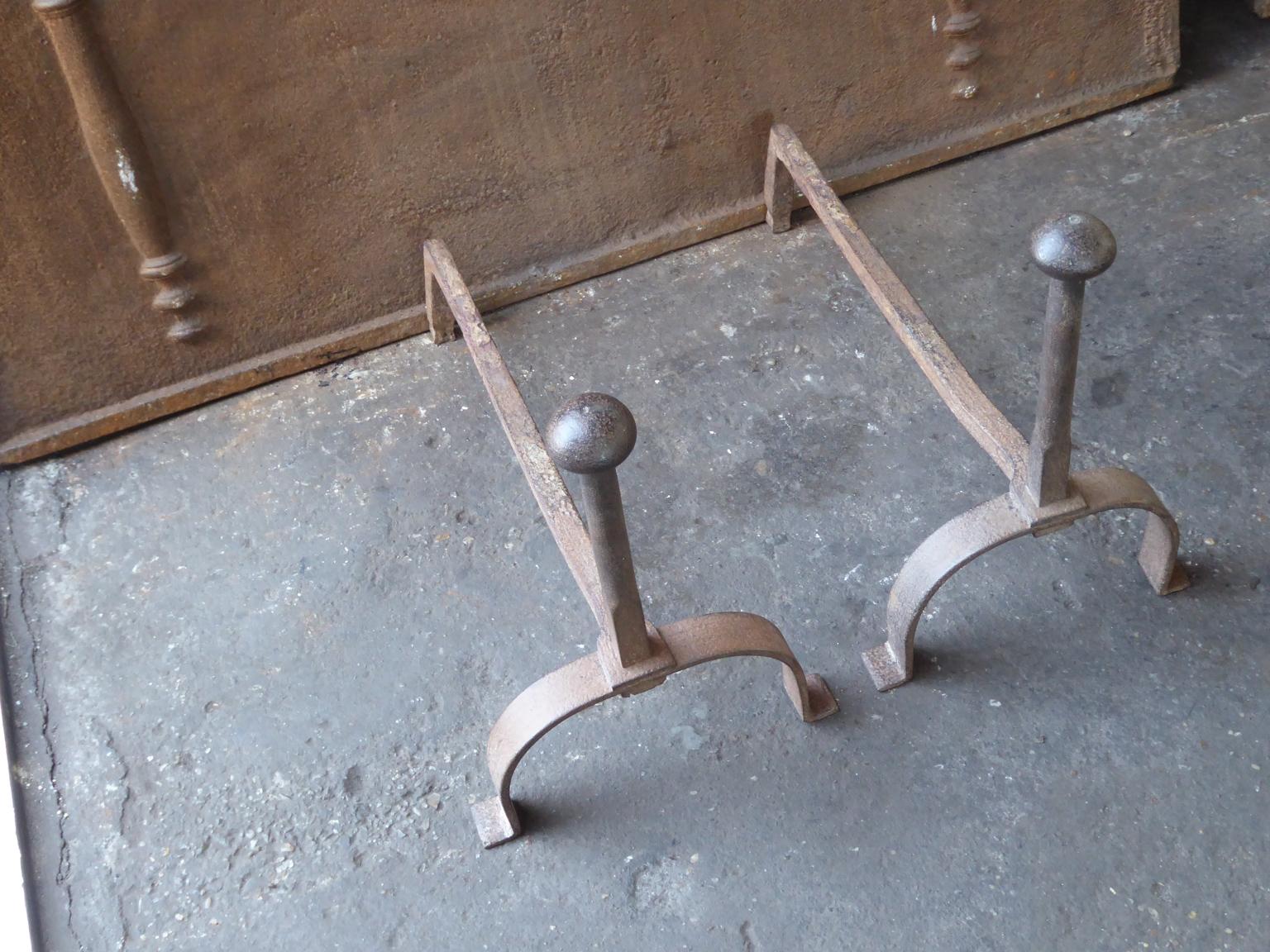 Wrought Iron Antique French Gothic Style Andirons or Firedogs, 18th-19th Century