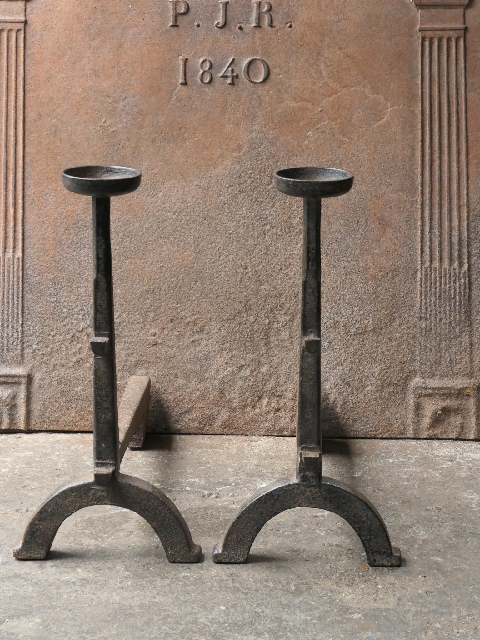 Cast Antique French Gothic Style Firedogs or Andirons, 19th Century For Sale