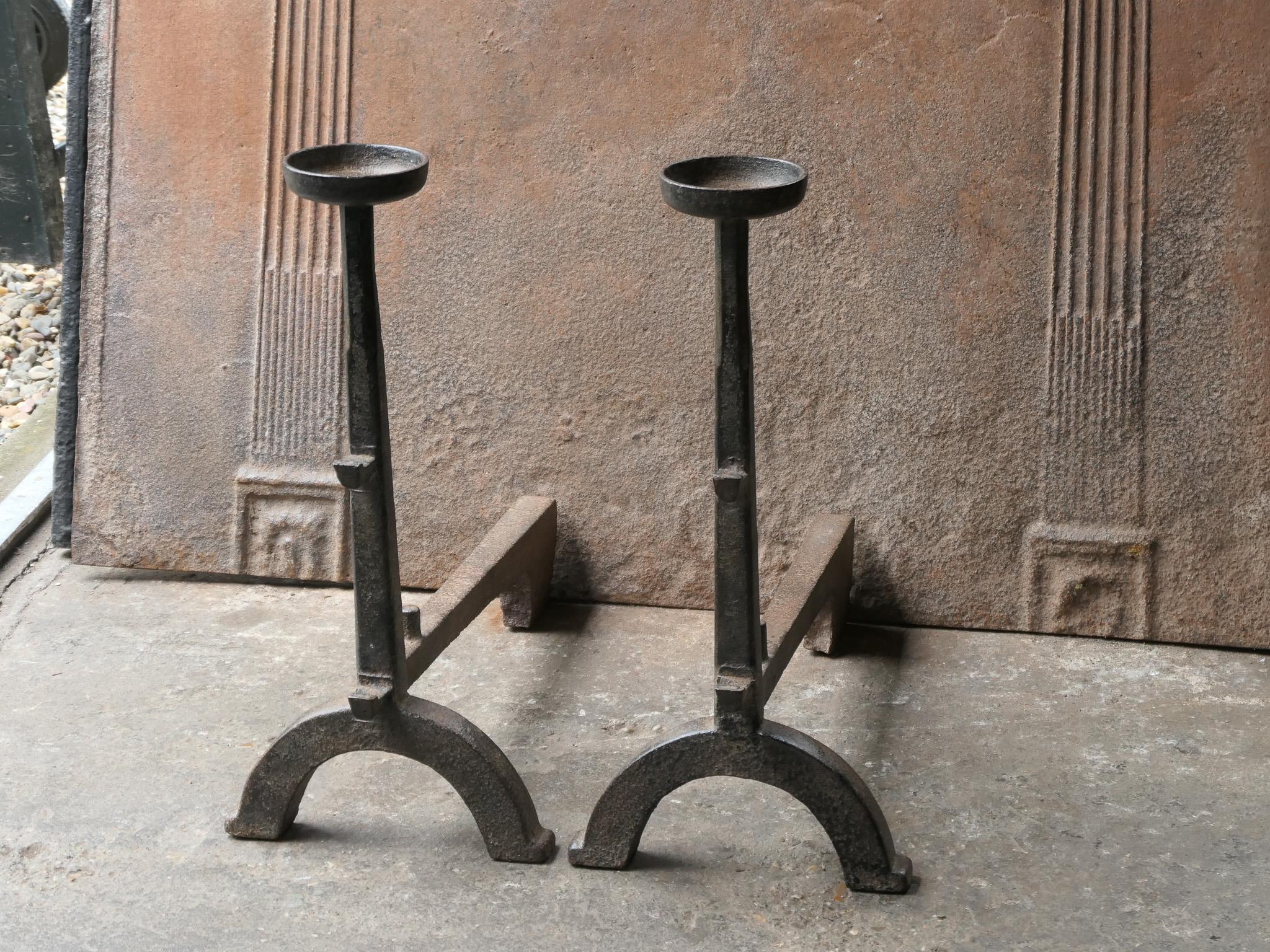 Antique French Gothic Style Firedogs or Andirons, 19th Century In Good Condition For Sale In Soest, NL