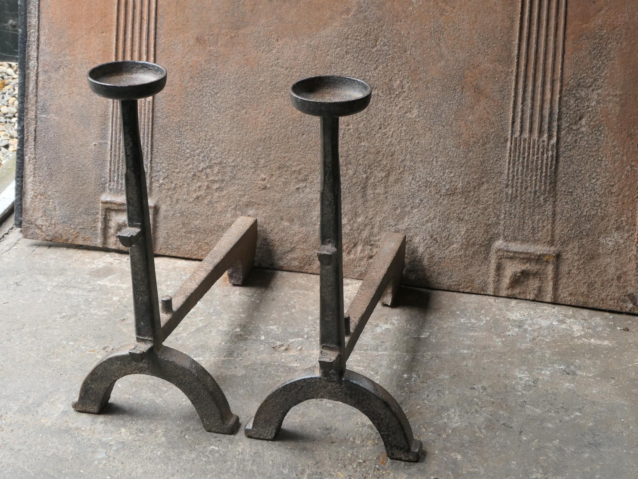 Iron Antique French Gothic Style Firedogs or Andirons, 19th Century For Sale