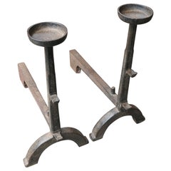 Antique French Gothic Style Firedogs o Andirons, XIX secolo