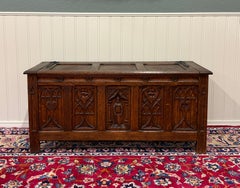 Antique French Gothic Trunk Chest Blanket Box Storage Coffer Knights Oak 19thC