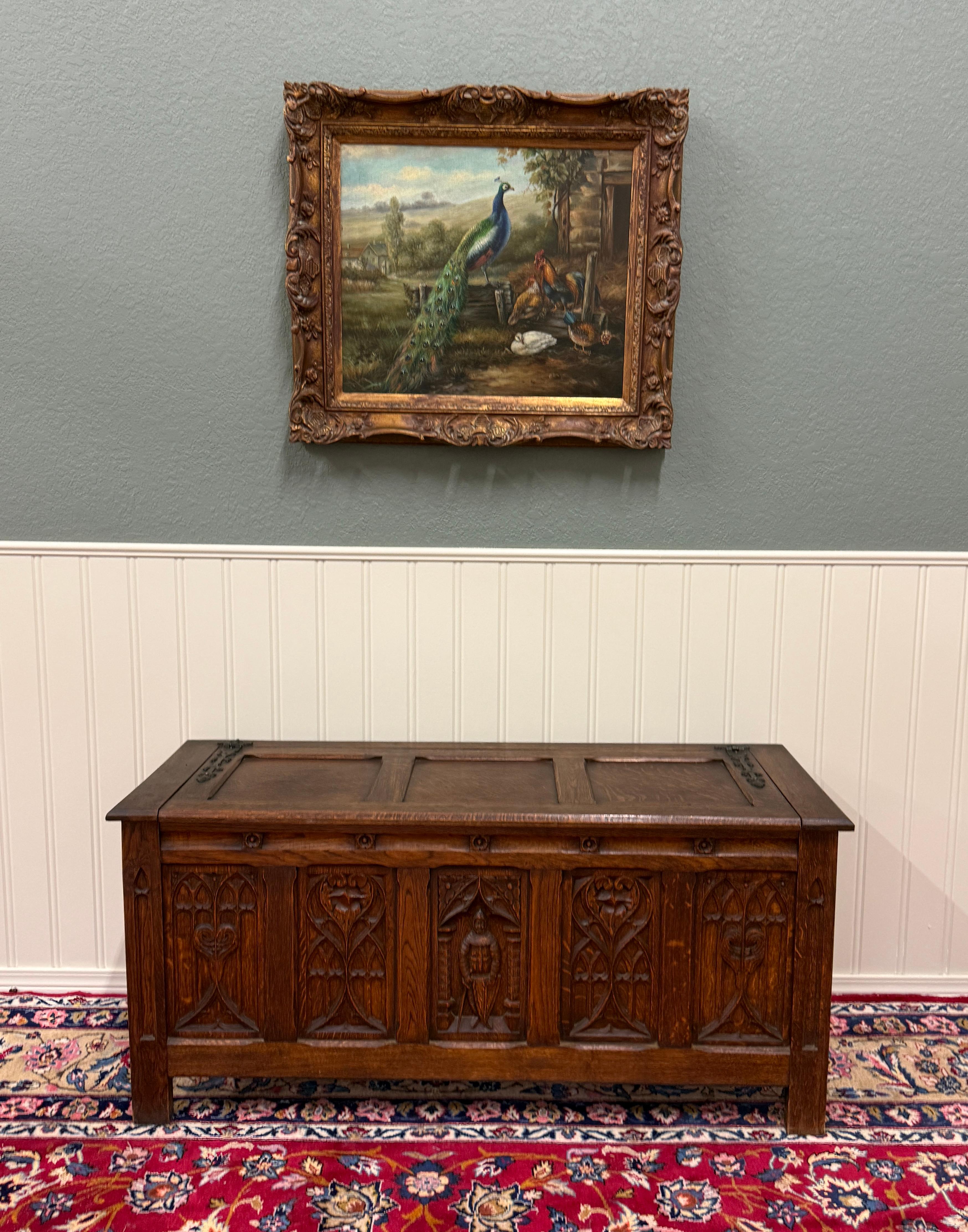 Fin du XIXe siècle Antique French Gothic Trunk Chest Blanket Box Storage Coffer Knights Oak 19thC en vente
