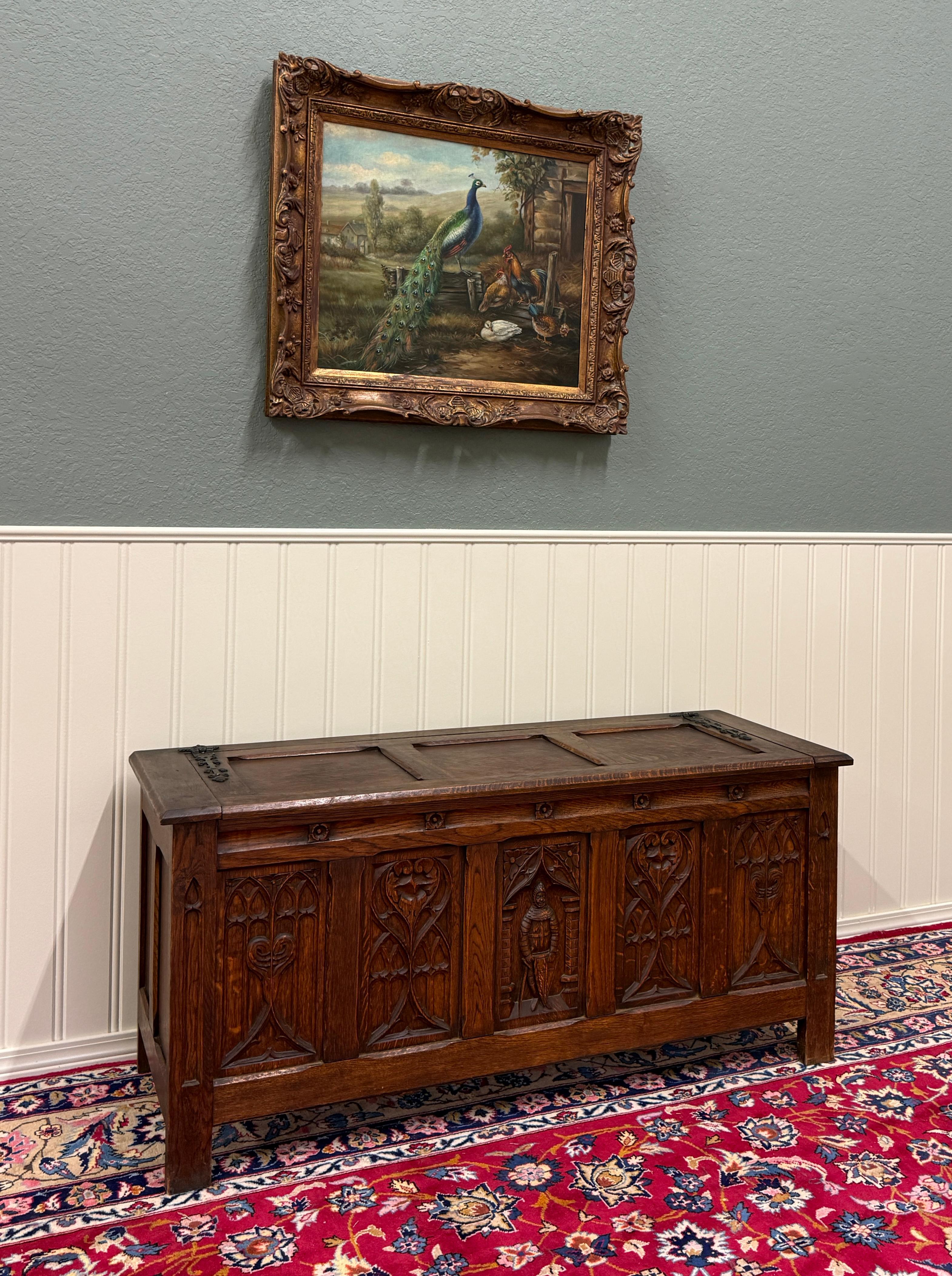 Chêne Antique French Gothic Trunk Chest Blanket Box Storage Coffer Knights Oak 19thC en vente