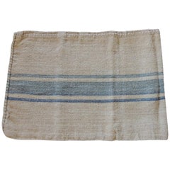 Antique French Grain Sack with Faded Blue and Natural Stripes