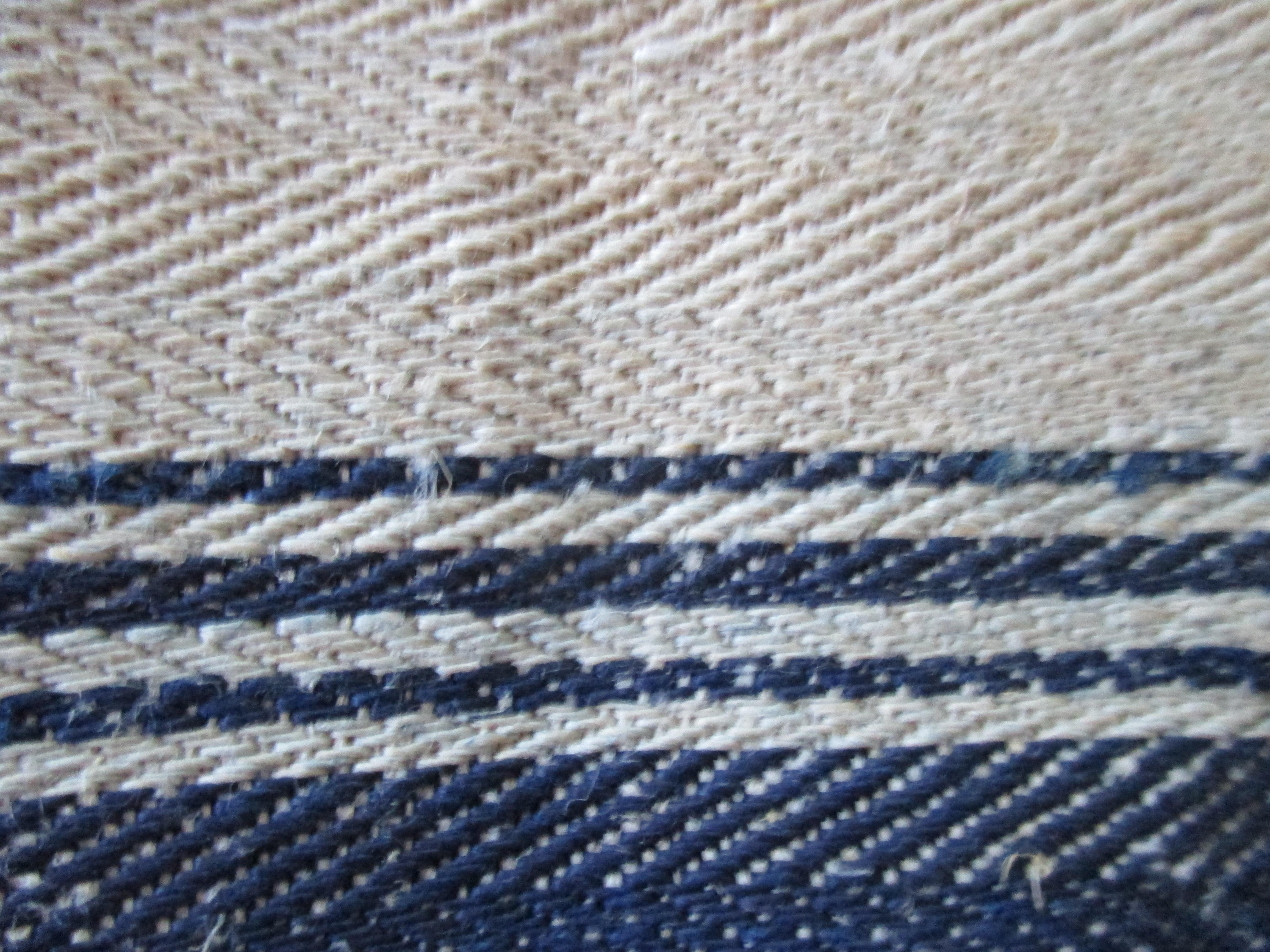 French Provincial Antique French Grain Sack with Indigo and Natural Stripes
