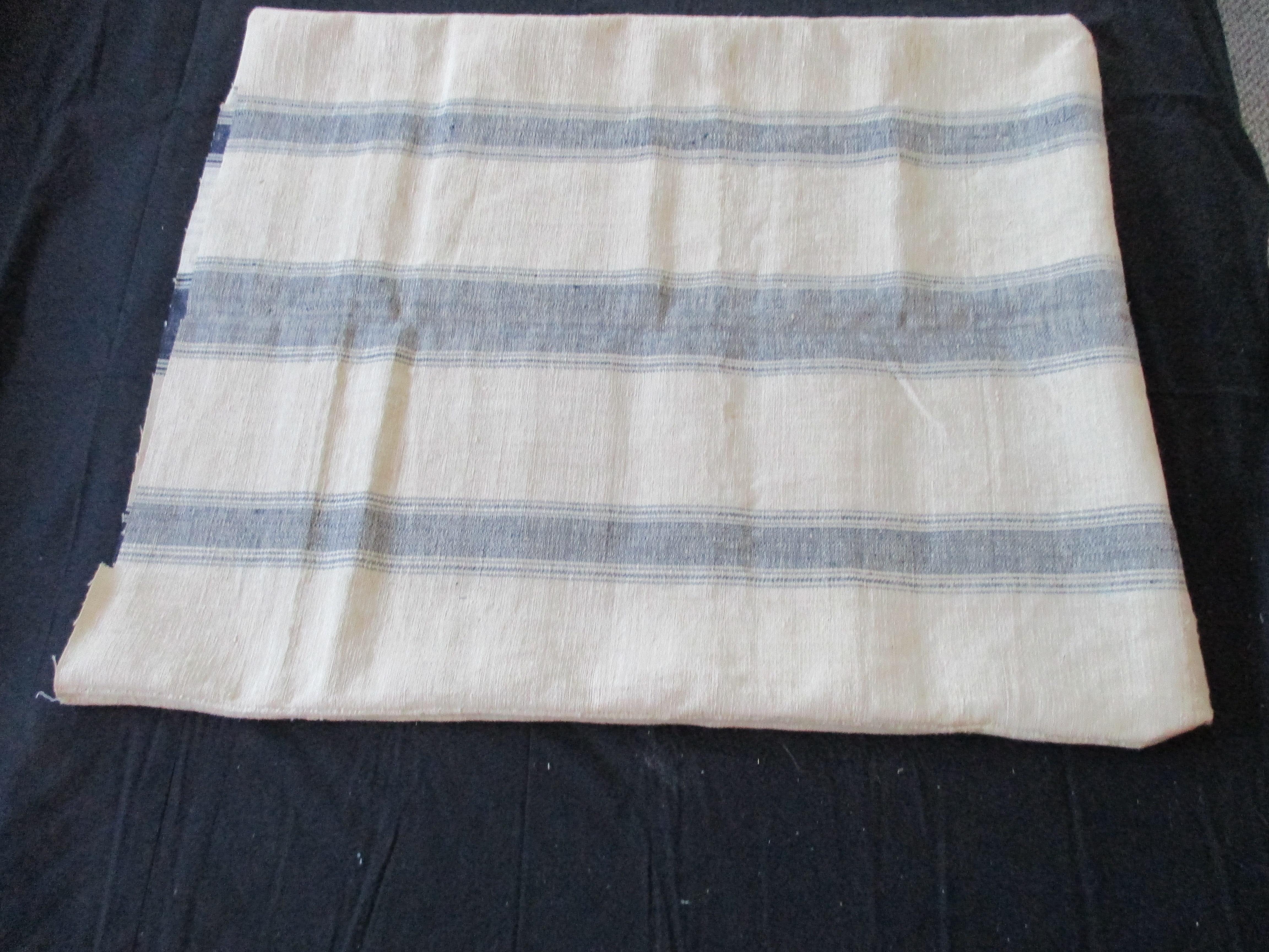 19th Century Antique French Grain Sack with Indigo and Natural Stripes