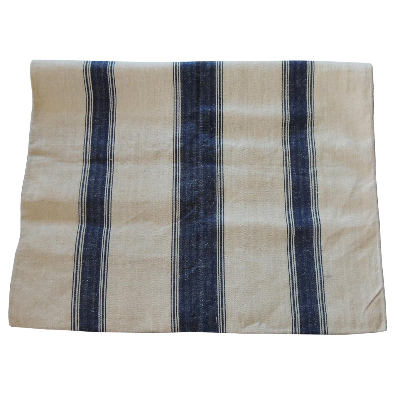 Antique French Grain Sack with Indigo and Natural Stripes