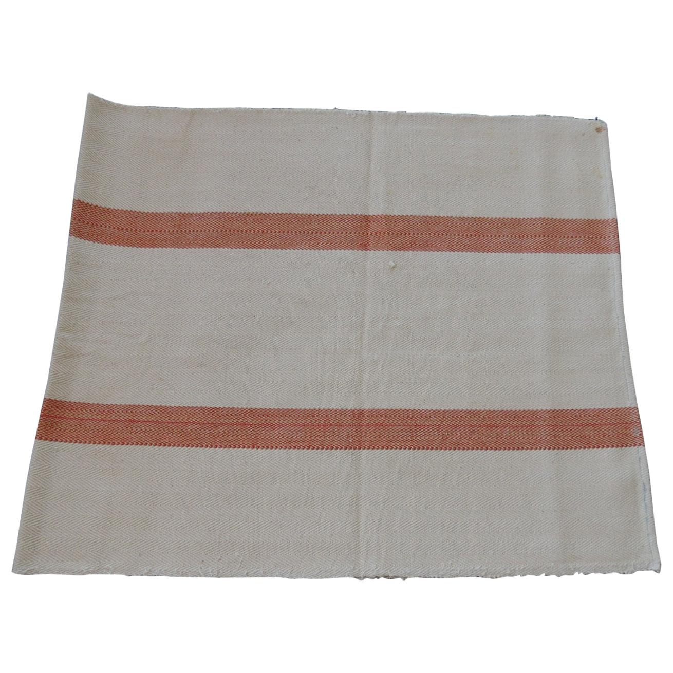 Antique French Grain Sack with Parallel Orange and Natural Stripes