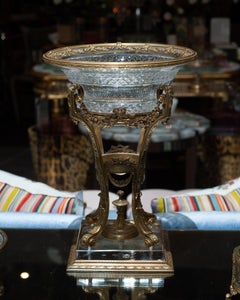 Antique French Grand Cut Crystal Compote / Bowl with Bronze Footed Base