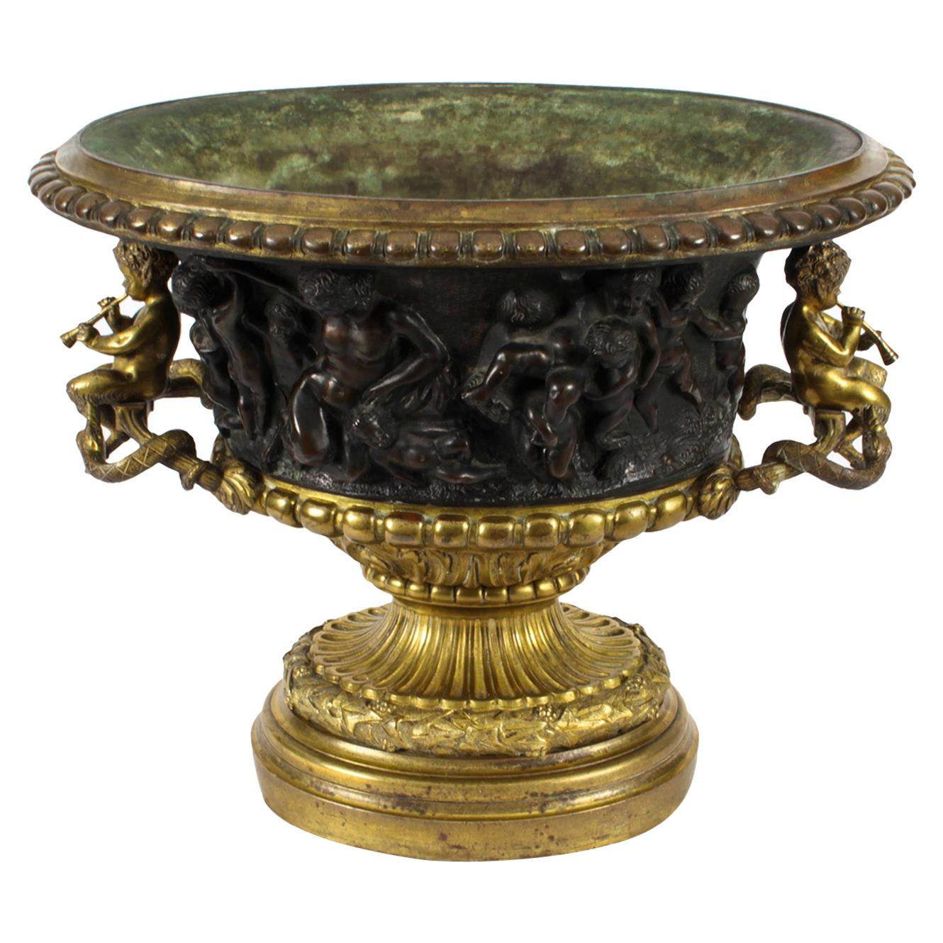 Ancienne jardinière française Grand Tour en bronze et bronze doré du 19ème siècle