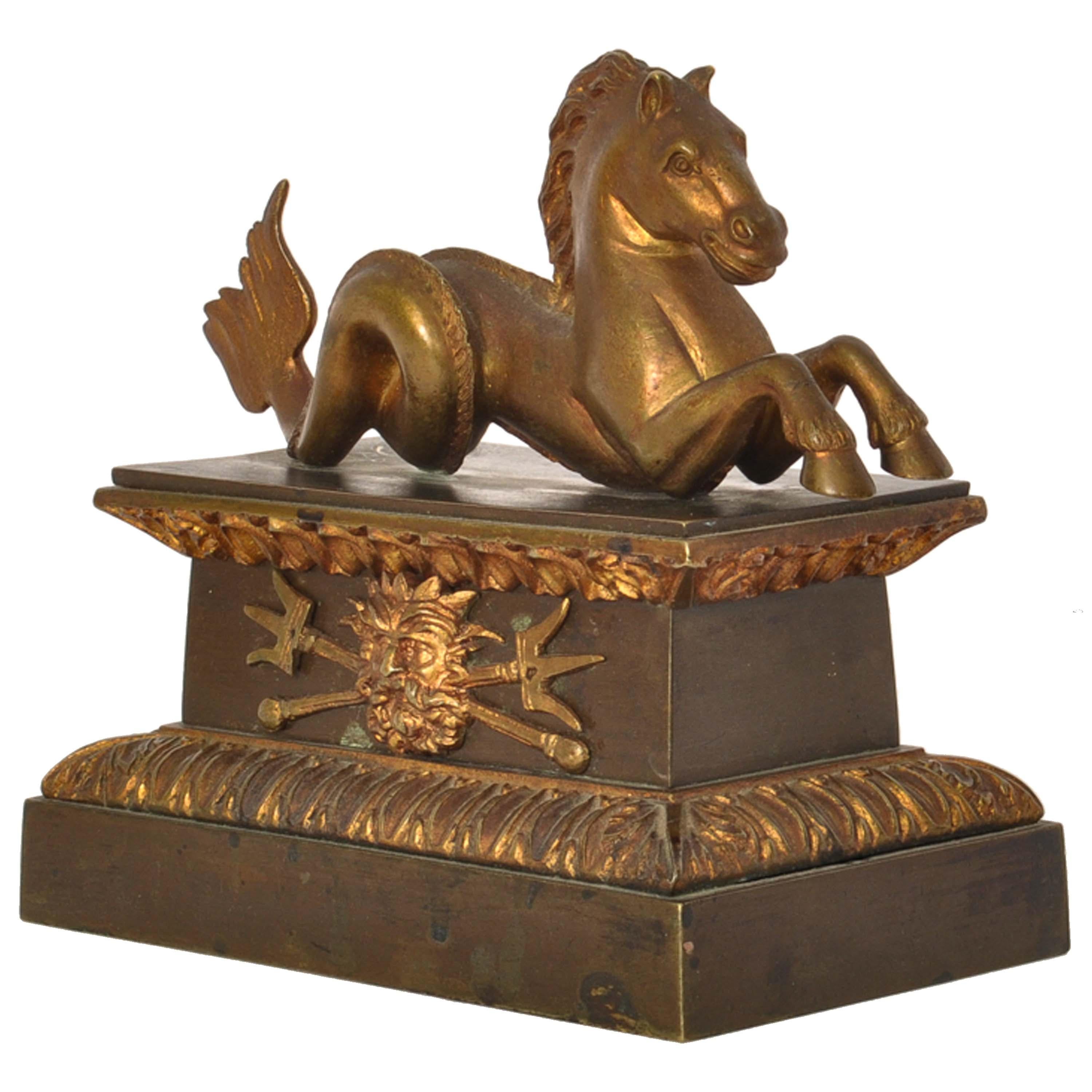 Cast Antique French Grand Tour Bronze Statue Hippocampus Seahorse Desk Ornament 1820 For Sale
