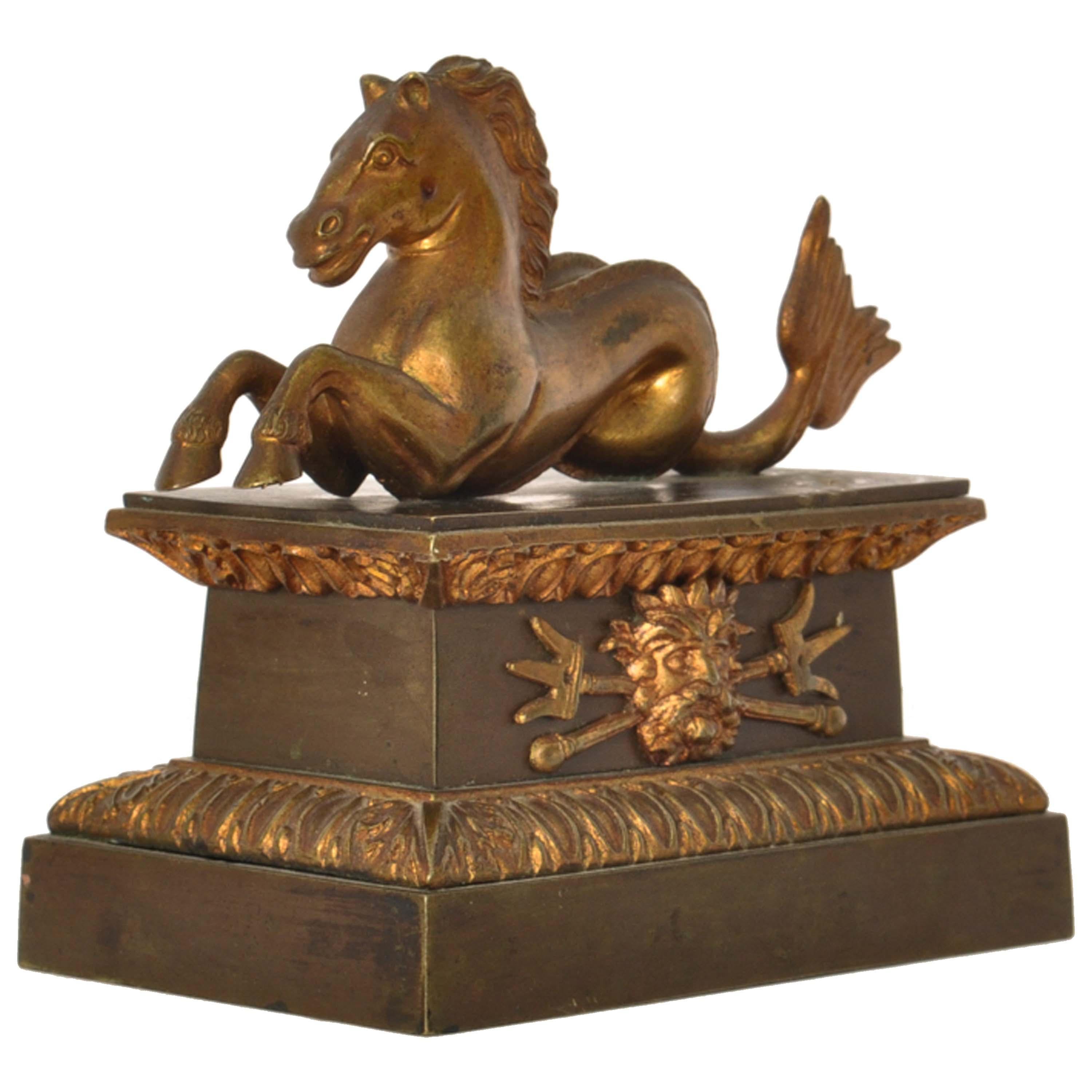 Antique French Grand Tour Bronze Statue Hippocampus Seahorse Desk Ornament 1820 In Good Condition For Sale In Portland, OR