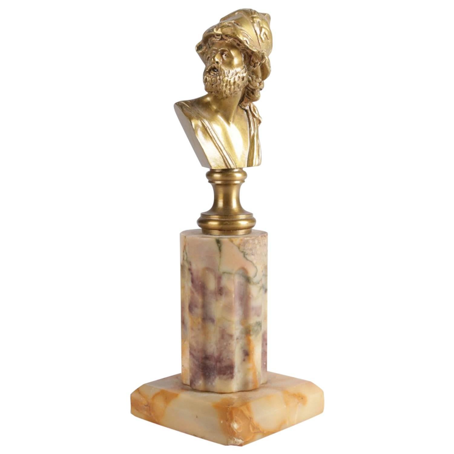 Antique French Grand Tour Classical Polished Bronzed Bust Roman Soldier